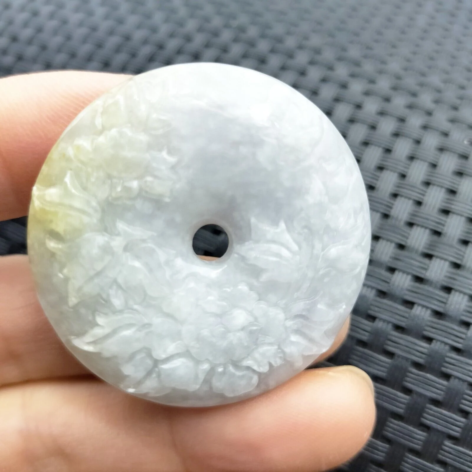 Certified Lavender Natural A Jadeite Pendant Orchid Flower Circle Donut - Image 2
