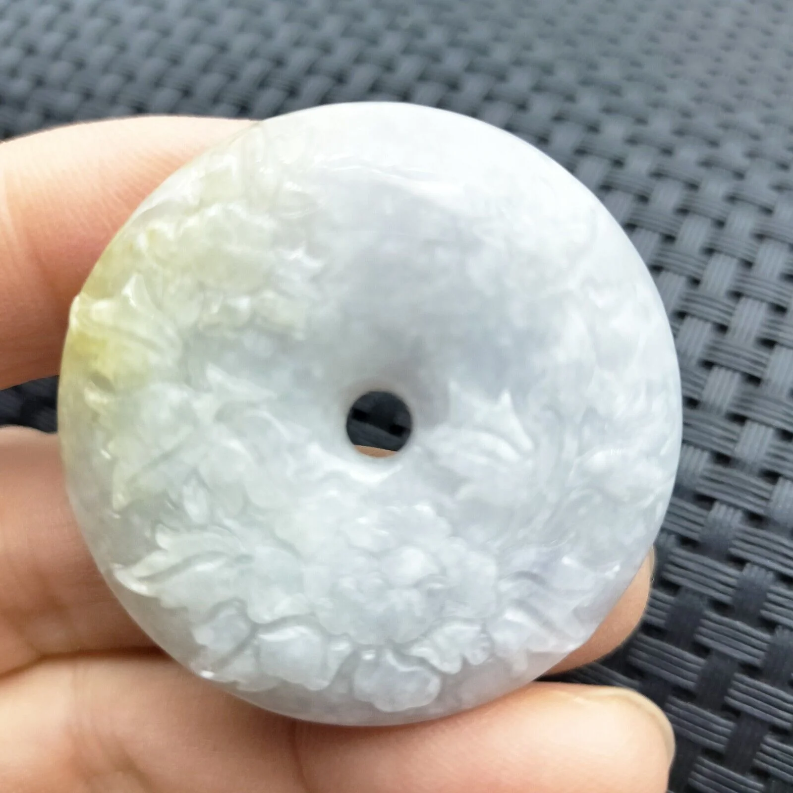 Certified Lavender Natural A Jadeite Pendant Orchid Flower Circle Donut - Image 3