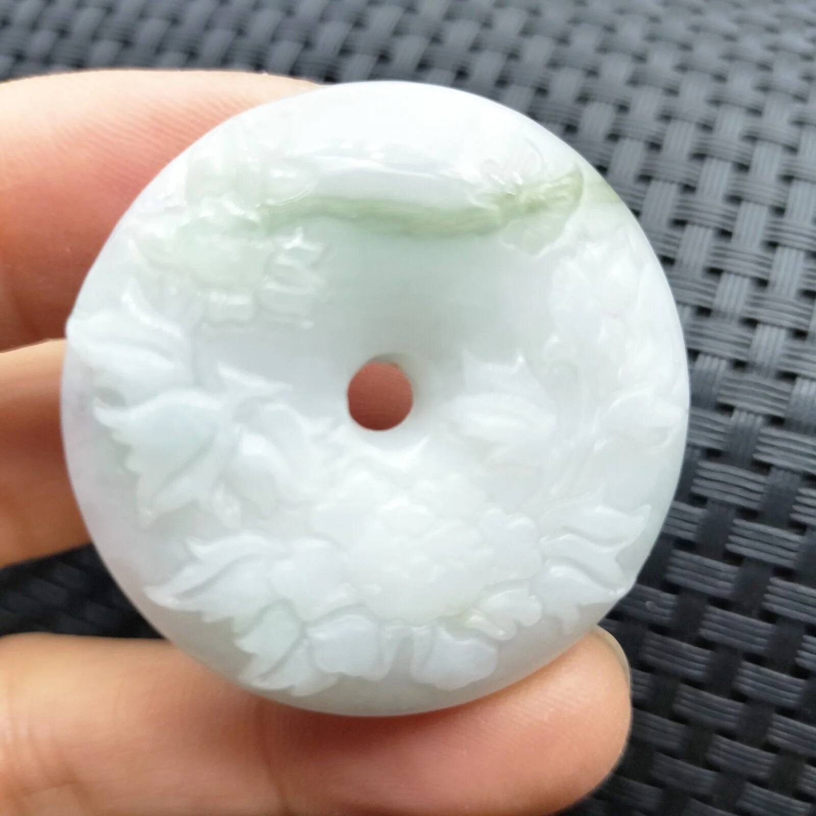 Certified Lavender Natural A Jadeite Pendant Orchid Flower Circle Donut - Image 2