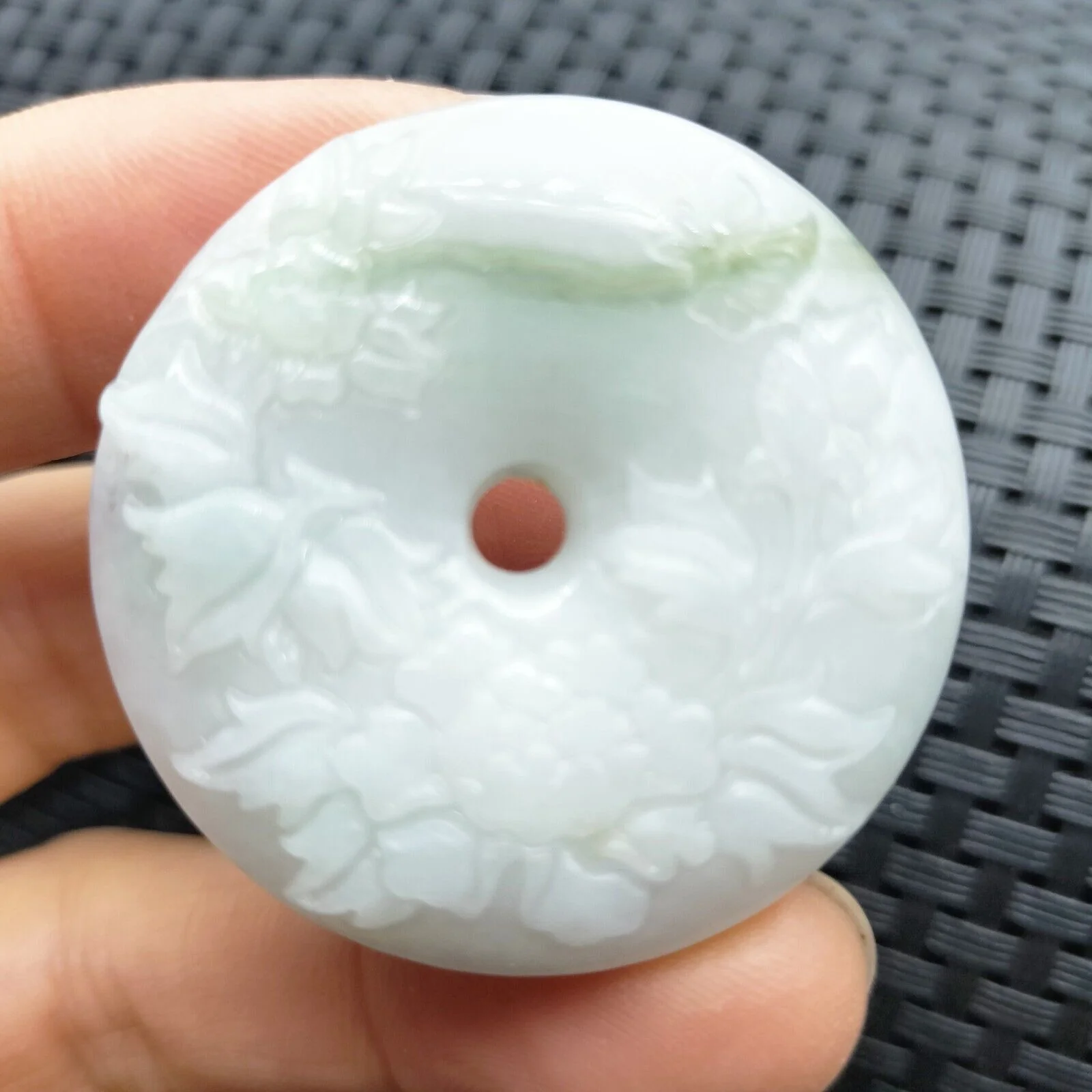 Certified Lavender Natural A Jadeite Pendant Orchid Flower Circle Donut - Image 3
