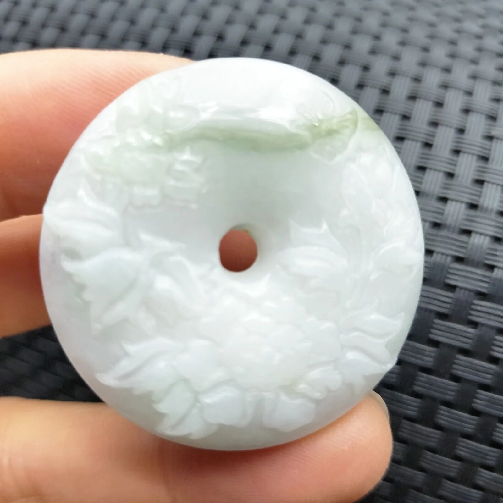 Certified Lavender Natural A Jadeite Pendant Orchid Flower Circle Donut - Image 4