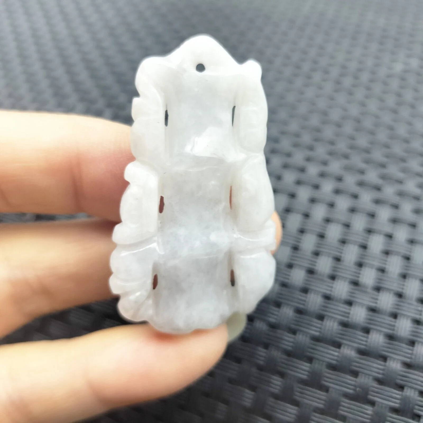 Certified Lavender Natural Jade Jadeite Carved Bat Bamboo Pendant Grade A - Image 4