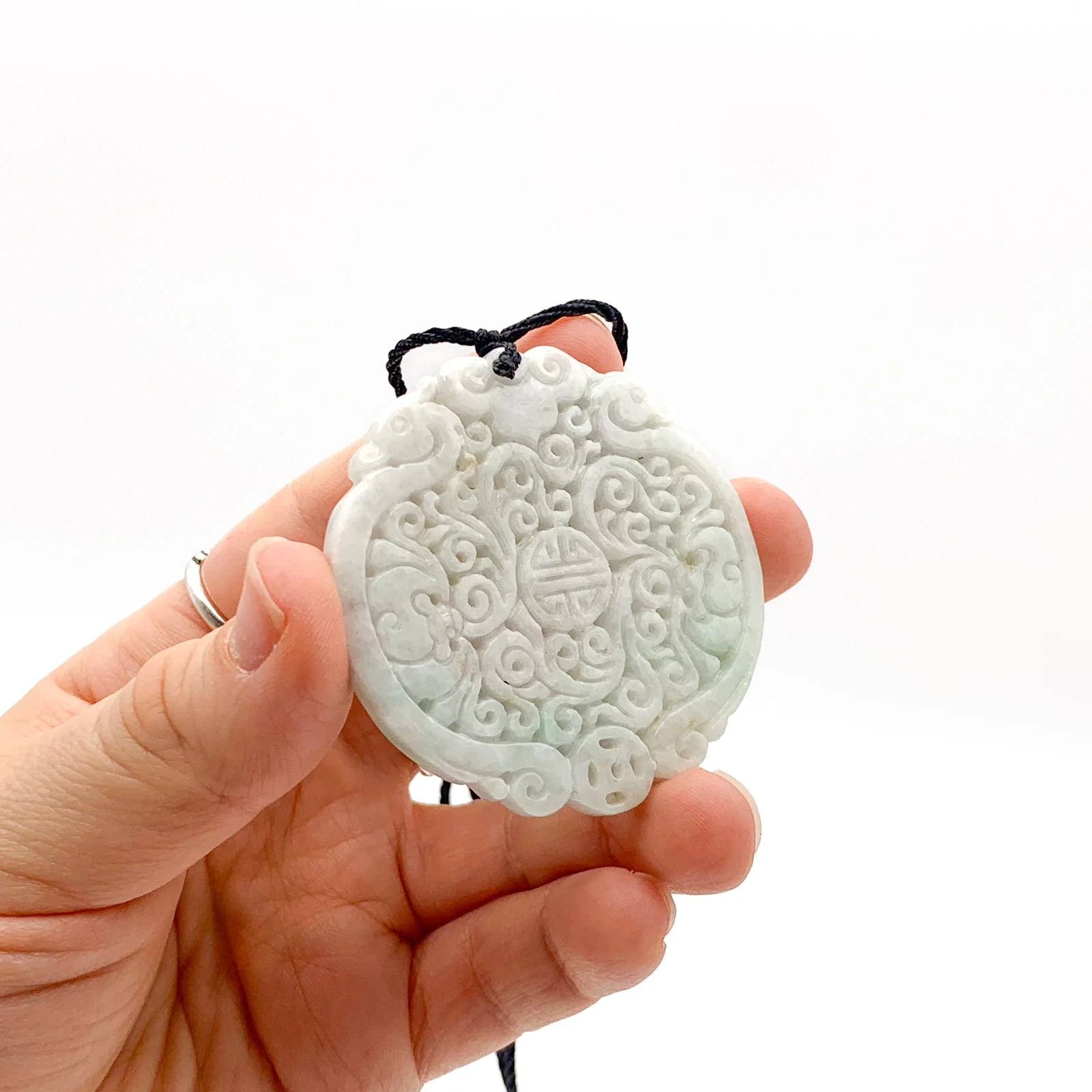 Certified Lavender Natural Type A Jade Jadeite Bat Ruyi Coin Blessing Pendant - Image 11