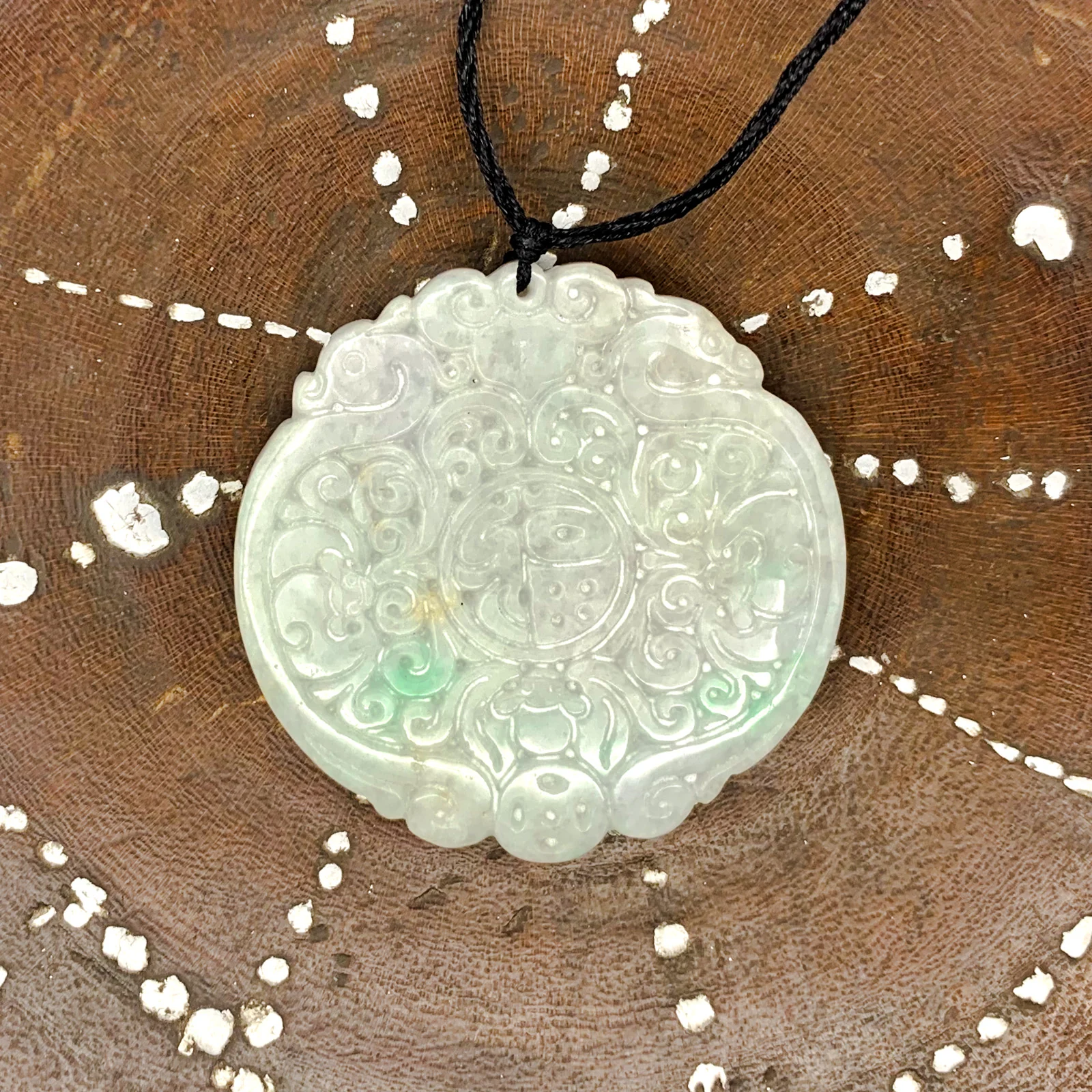 Certified Lavender Natural Type A Jade Jadeite Bat Ruyi Coin Blessing Pendant - Image 2