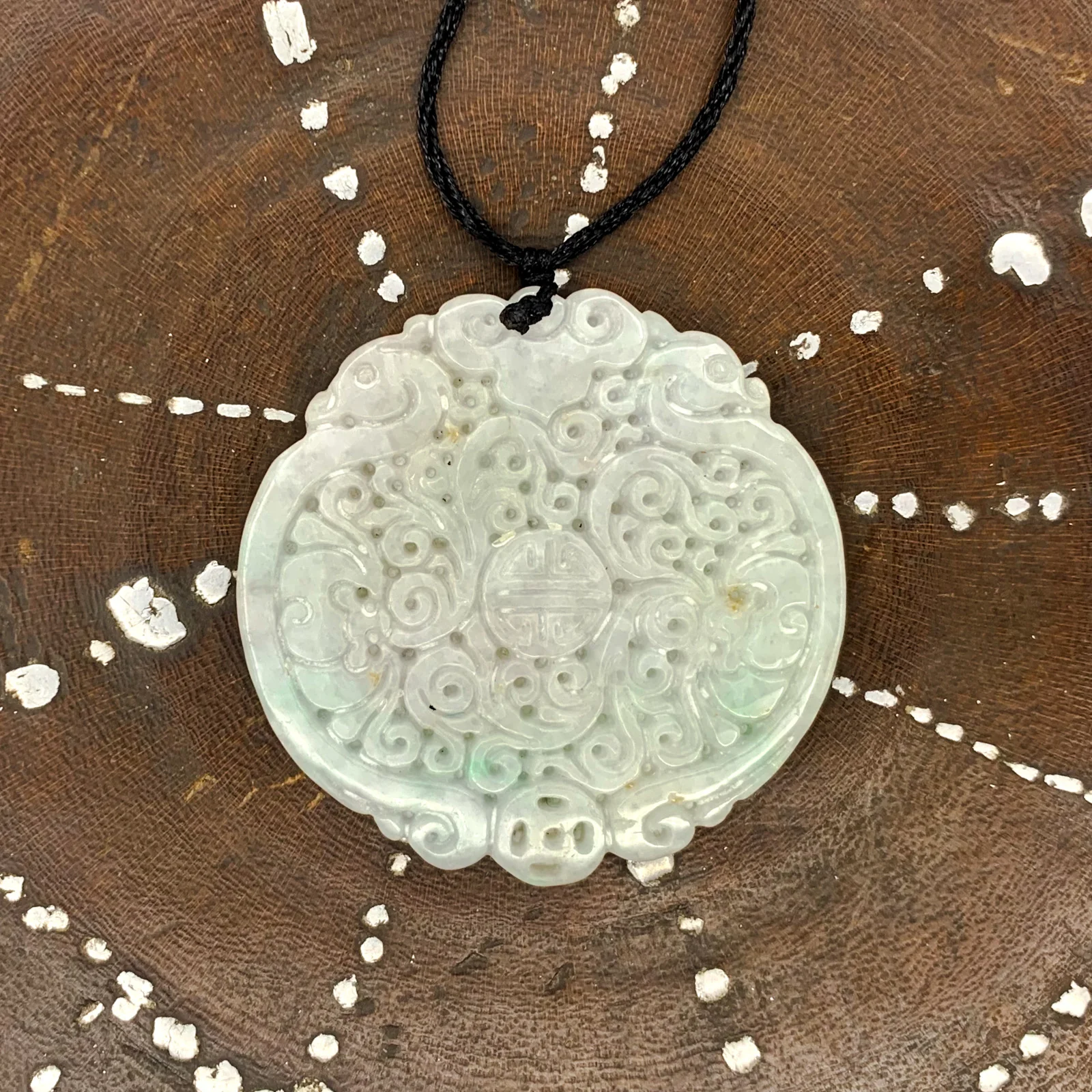 Certified Lavender Natural Type A Jade Jadeite Bat Ruyi Coin Blessing Pendant - Image 3