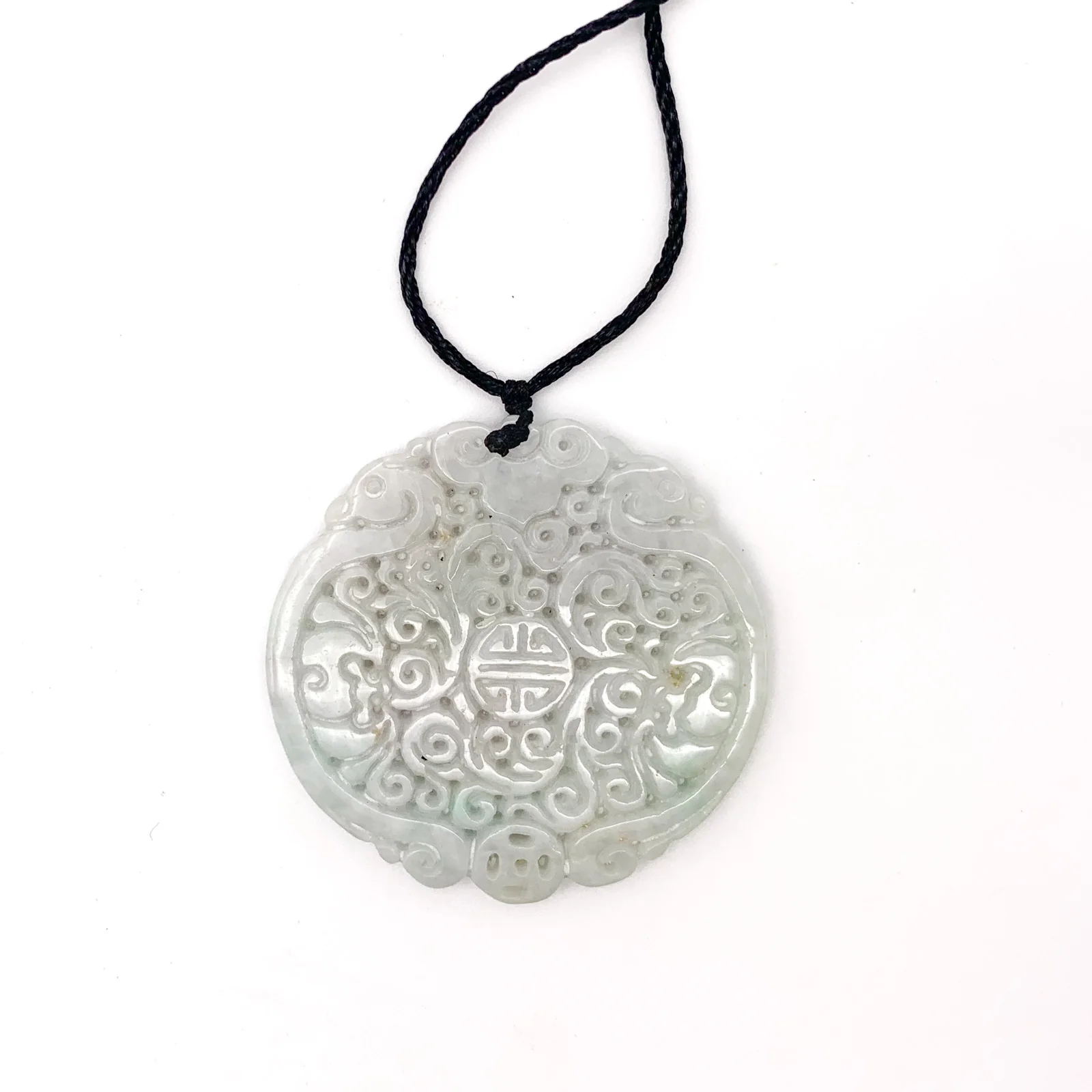 Certified Lavender Natural Type A Jade Jadeite Bat Ruyi Coin Blessing Pendant - Image 4