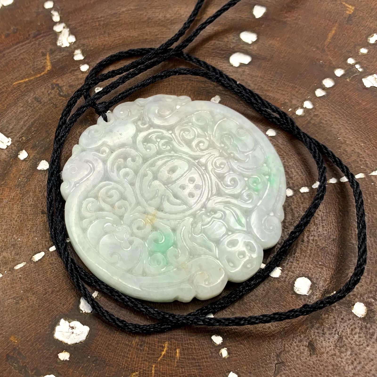 Certified Lavender Natural Type A Jade Jadeite Bat Ruyi Coin Blessing Pendant - Image 9
