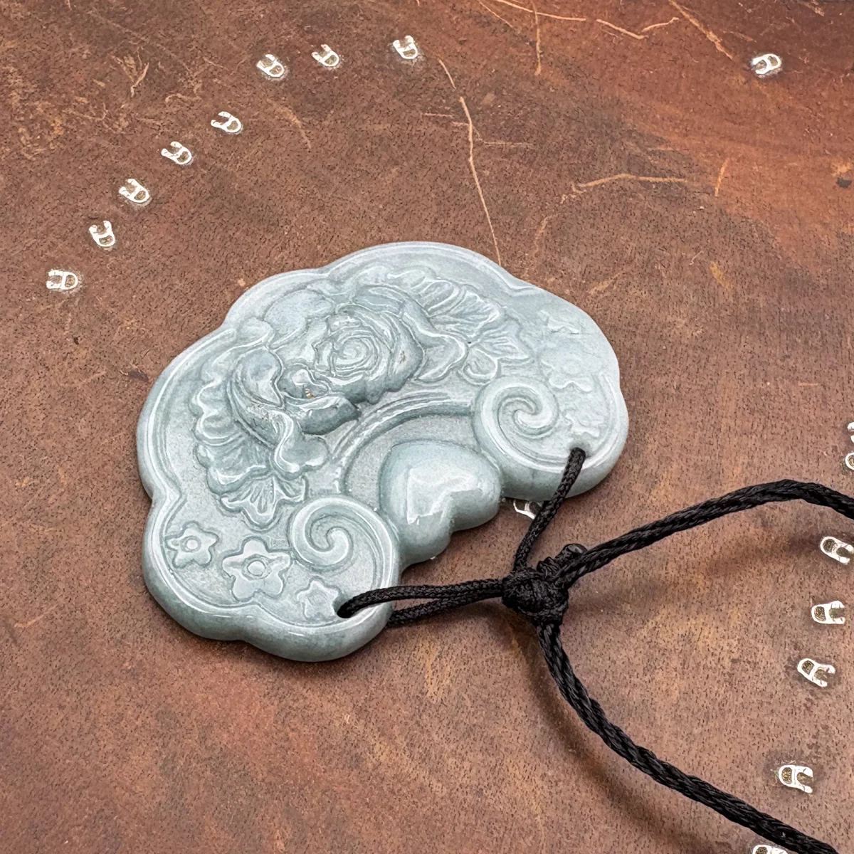 Certified Blue Green Natural Type A Jade Jadeite Carved Flower Love Lock Pendant - Image 3