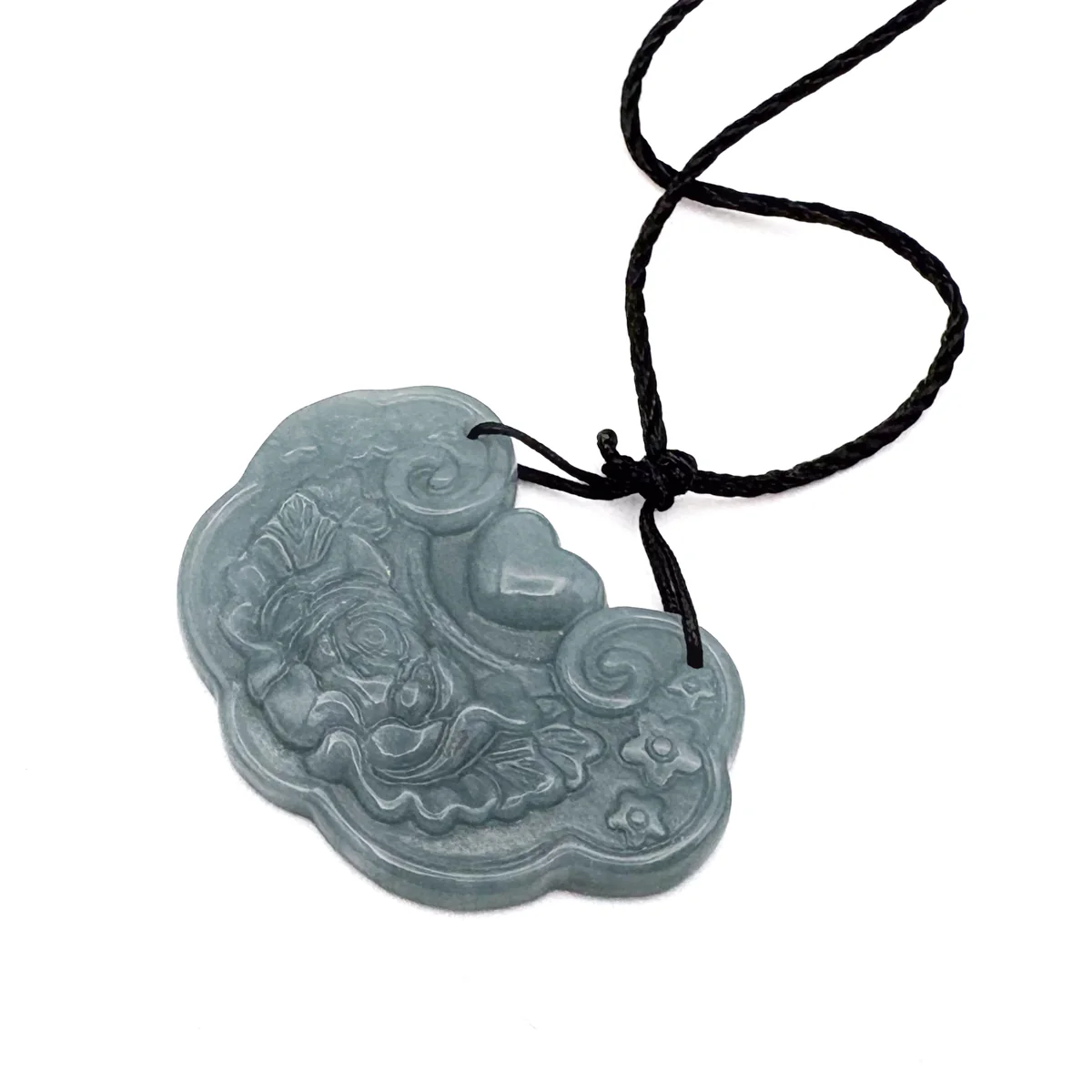 Certified Blue Green Natural Type A Jade Jadeite Carved Flower Love Lock Pendant - Image 4