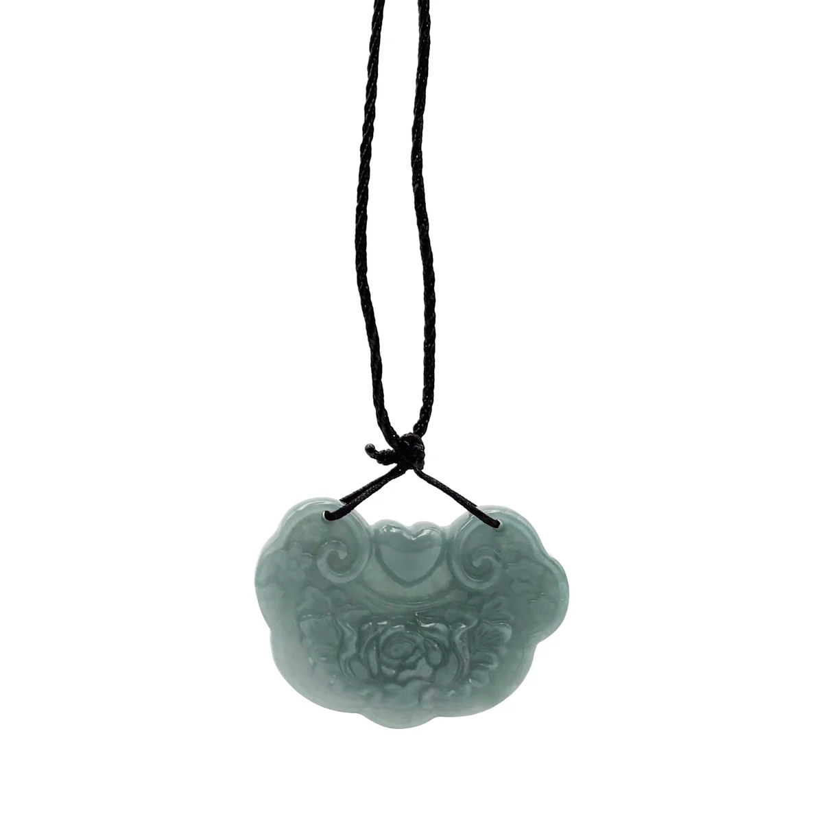 Certified Blue Green Natural Type A Jade Jadeite Carved Flower Love Lock Pendant - Image 5