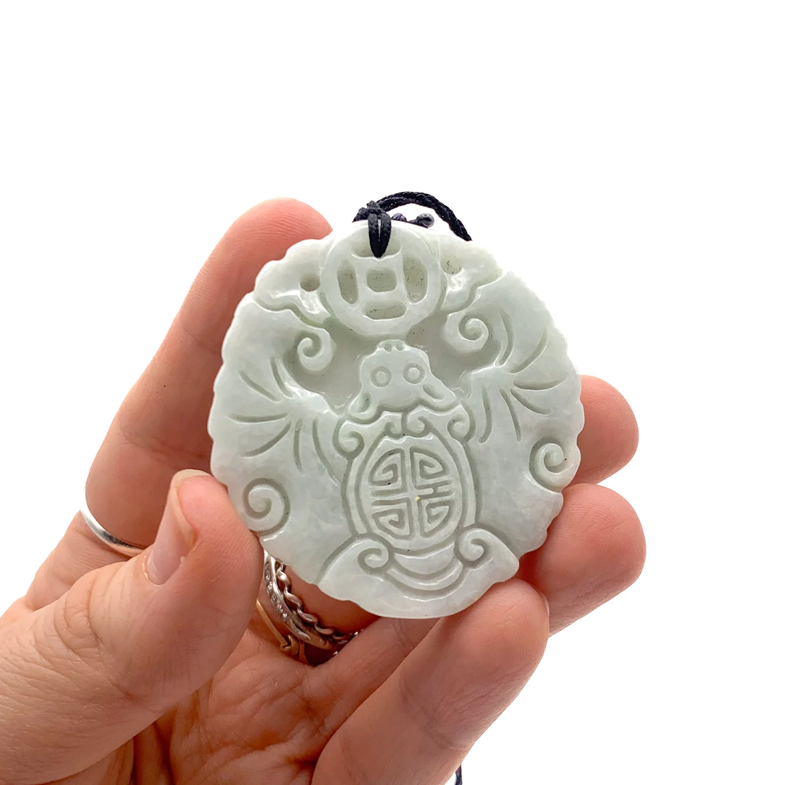 Certified Lavender Natural Type A Jade Jadeite Carved Bat Coin Pendant - Image 2