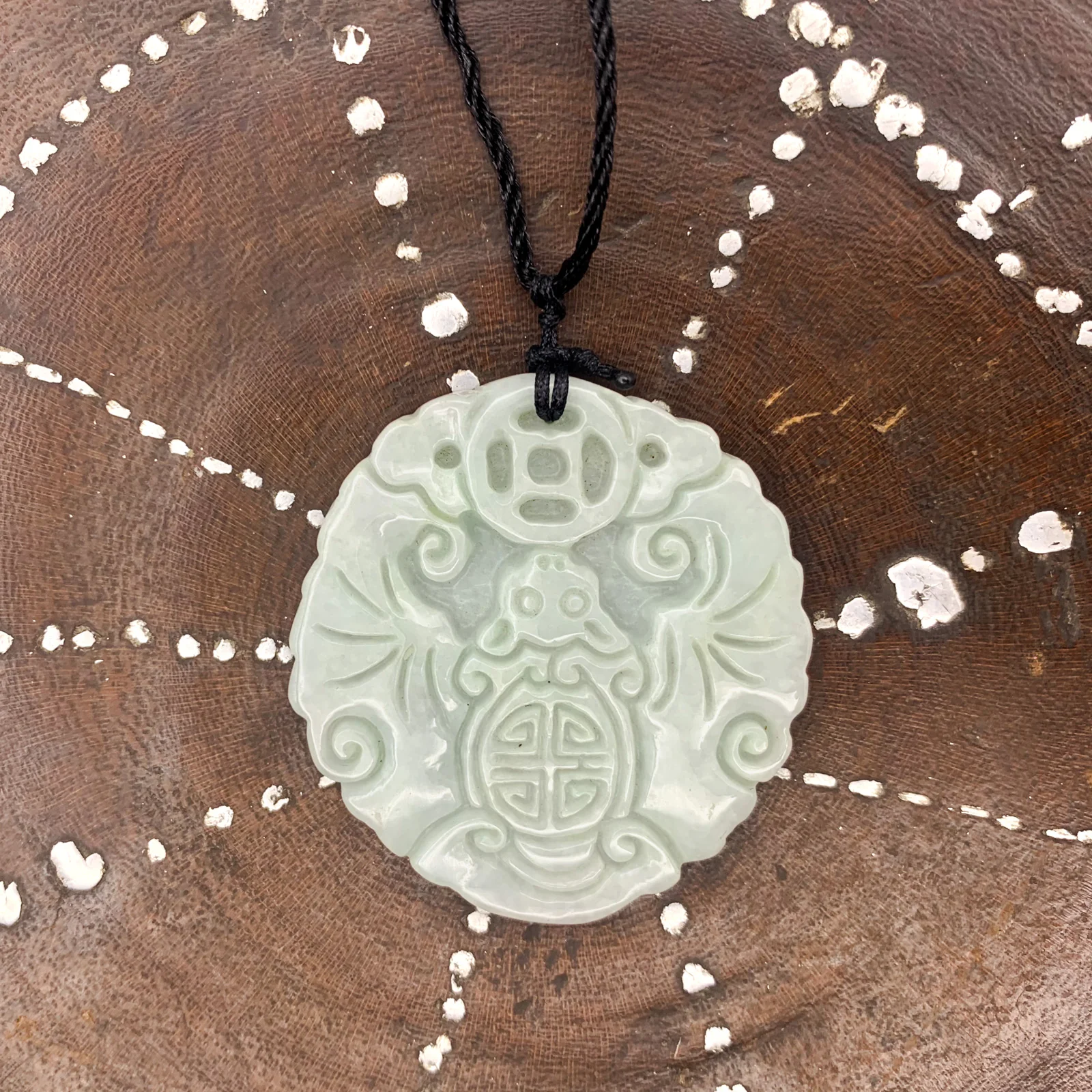 Certified Lavender Natural Type A Jade Jadeite Carved Bat Coin Pendant - Image 3