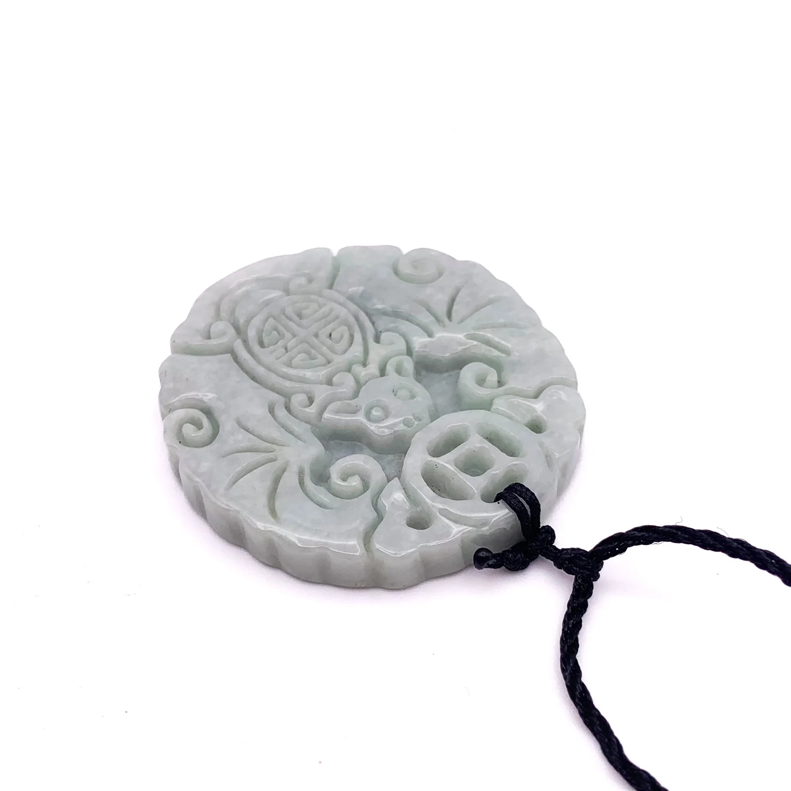 Certified Lavender Natural Type A Jade Jadeite Carved Bat Coin Pendant - Image 7