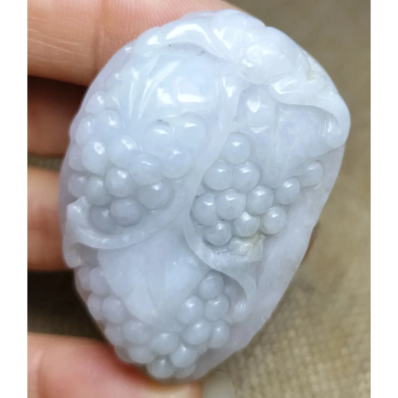 Certified Lavender Natural Type A Jade Jadeite Carved Bat Grape Pendant - Image 2