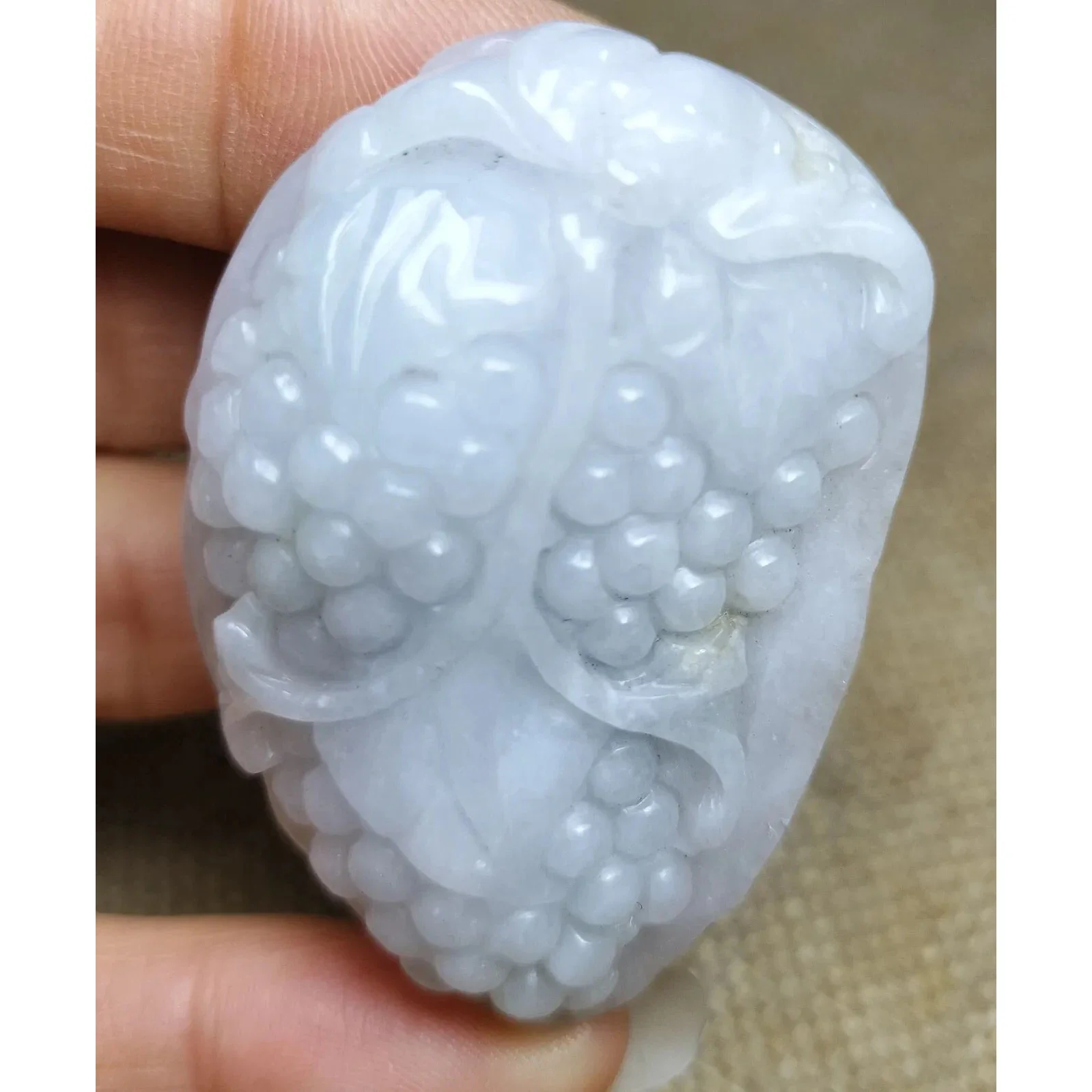Certified Lavender Natural Type A Jade Jadeite Carved Bat Grape Pendant - Image 3