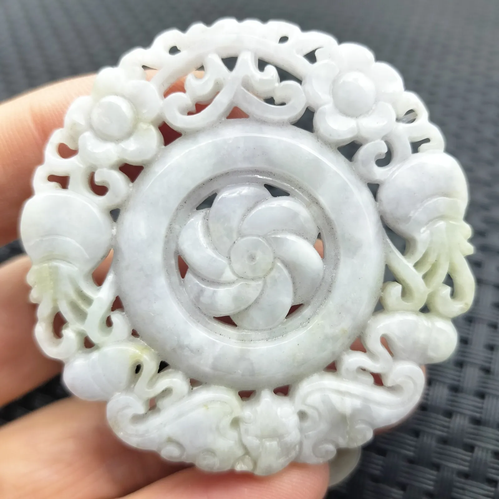 Certified Lavender Natural Type A Jade Jadeite Carved Circle Knotted Bat Pendant - Image 2
