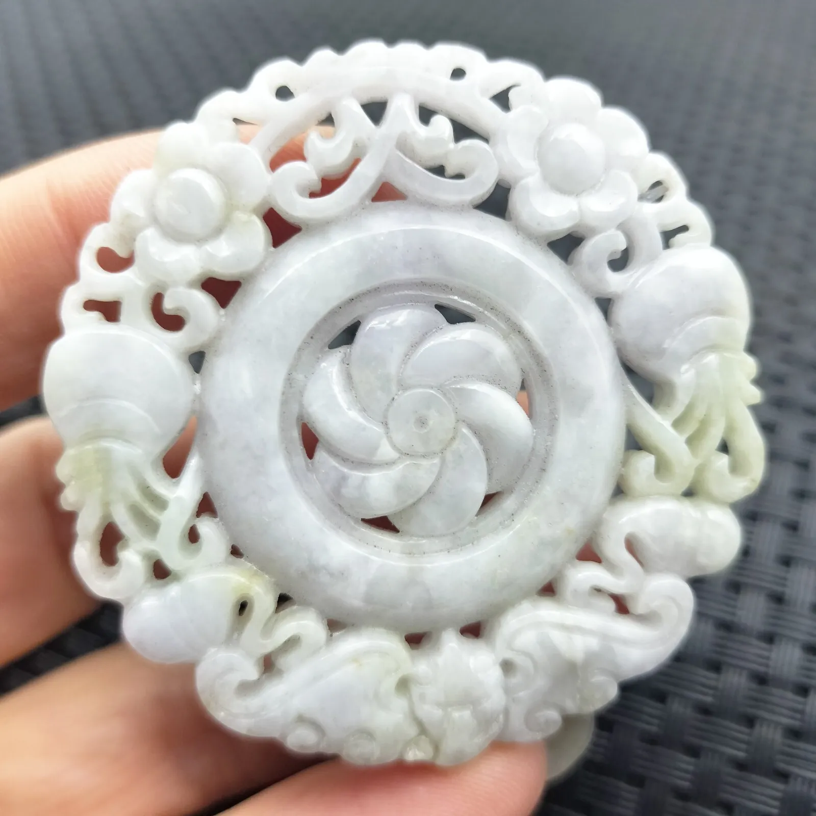 Certified Lavender Natural Type A Jade Jadeite Carved Circle Knotted Bat Pendant - Image 3