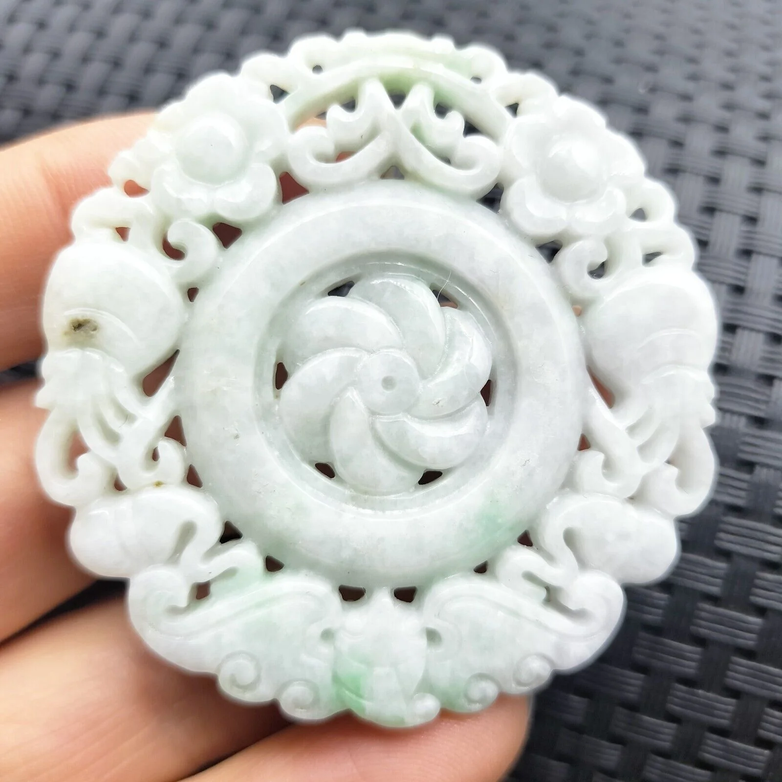 Certified Lavender Natural Type A Jade Jadeite Carved Circle Knotted Bat Pendant - Image 2