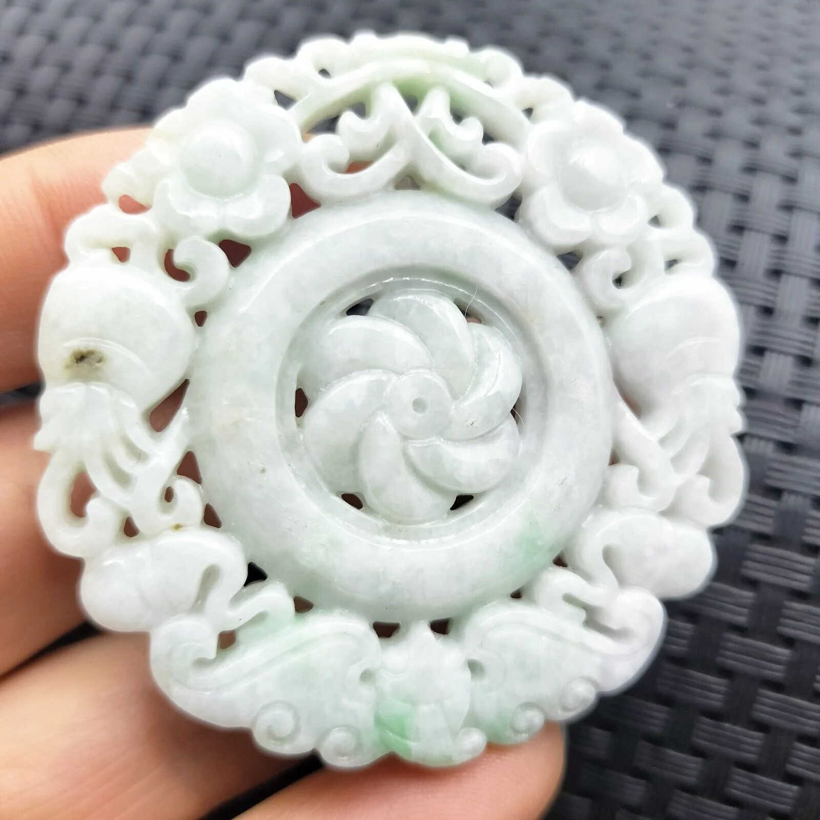 Certified Lavender Natural Type A Jade Jadeite Carved Circle Knotted Bat Pendant - Image 3