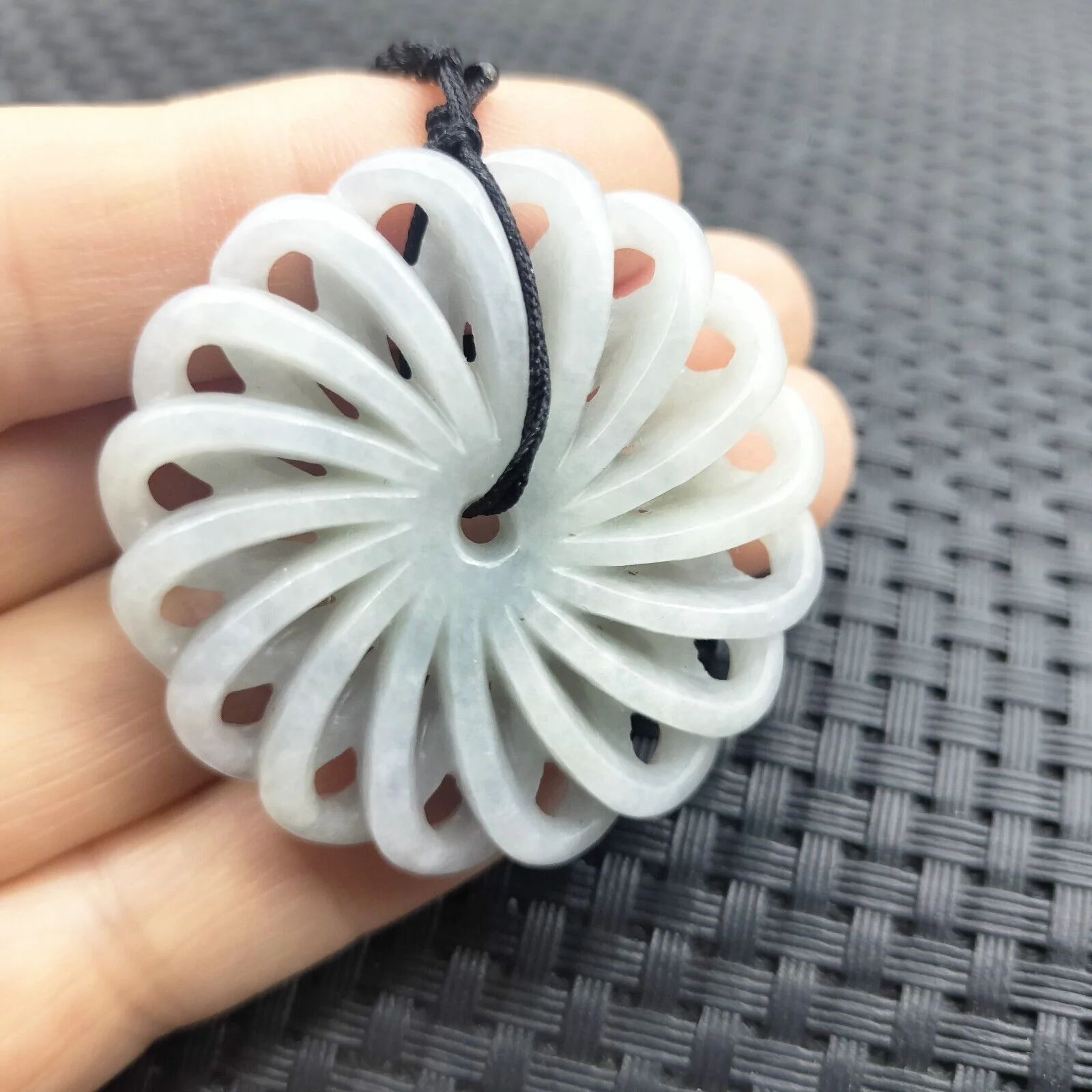 Certified Lavender Natural Type A Jade Jadeite Carved Circle Knotted Pendant - Image 2