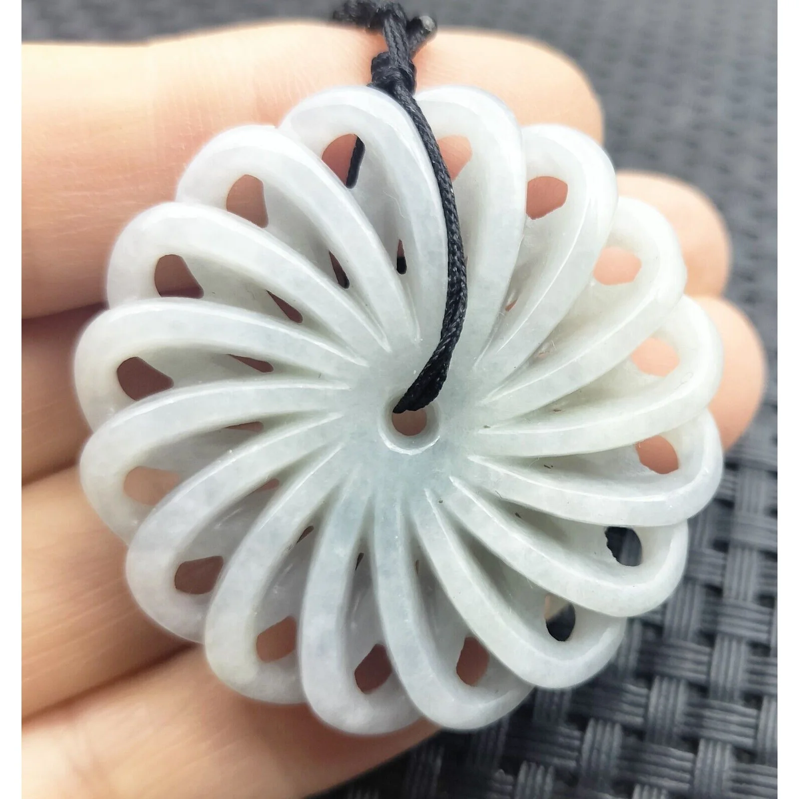 Certified Lavender Natural Type A Jade Jadeite Carved Circle Knotted Pendant - Image 3