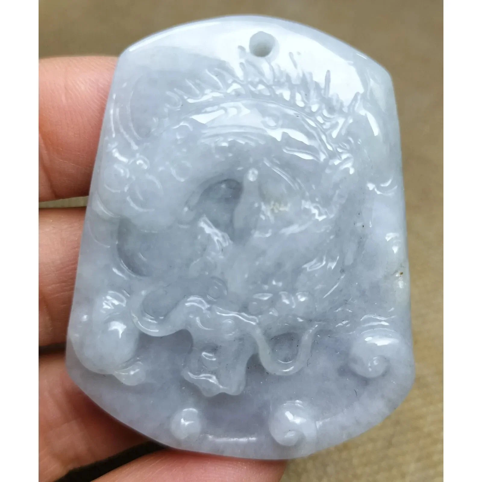 Certified Lavender Natural Type A Jade Jadeite Carved Dragon Bead Pendant - Image 2