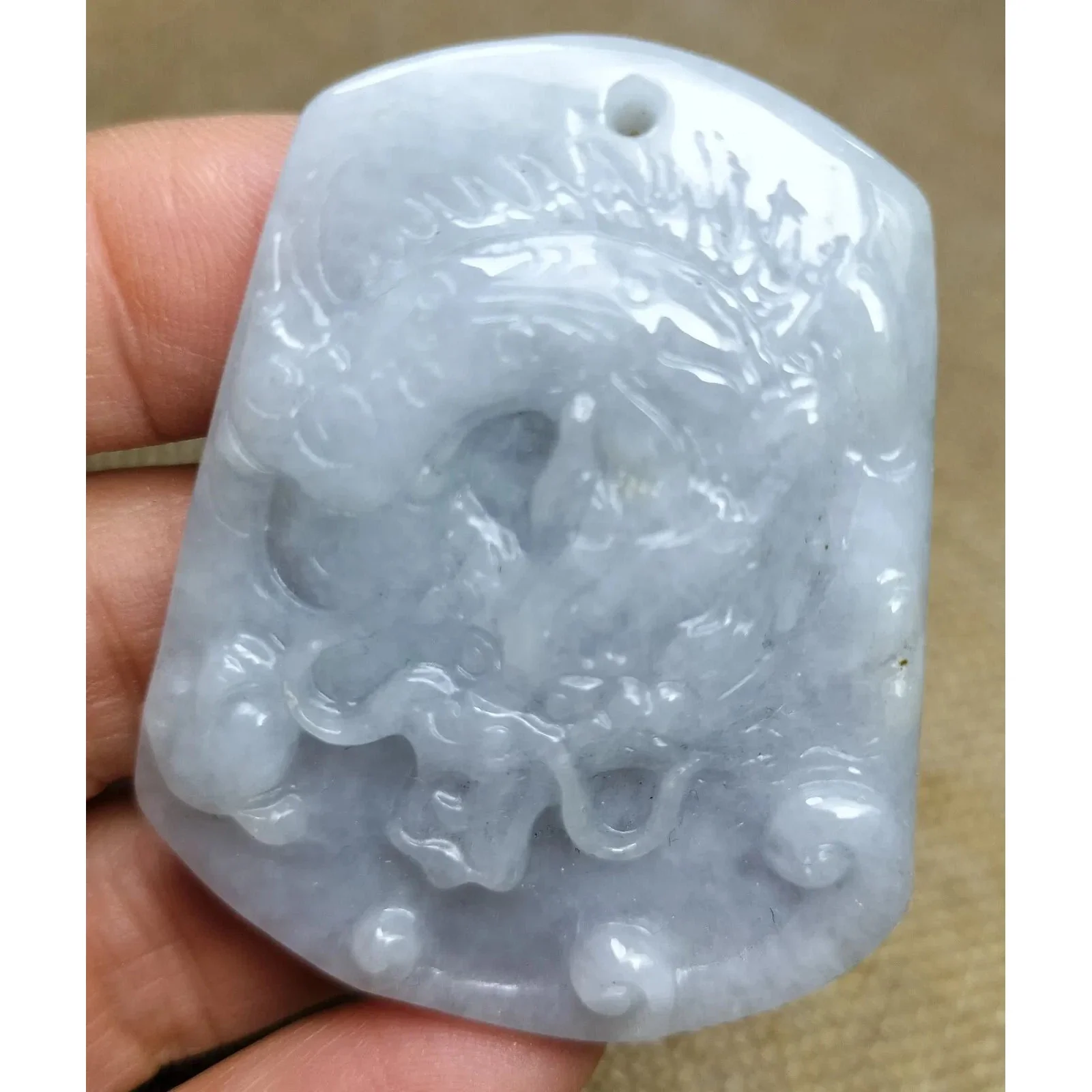 Certified Lavender Natural Type A Jade Jadeite Carved Dragon Bead Pendant - Image 3