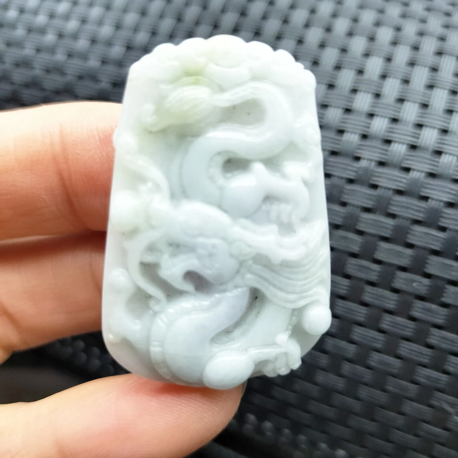 Certified Lavender Natural Type A Jade Jadeite Carved Dragon Bead Pendant - Image 3