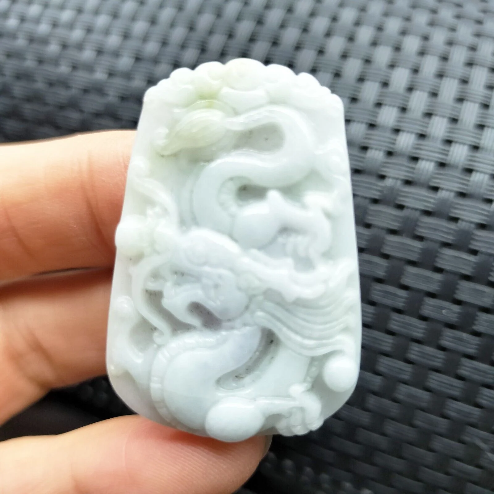 Certified Lavender Natural Type A Jade Jadeite Carved Dragon Bead Pendant - Image 4