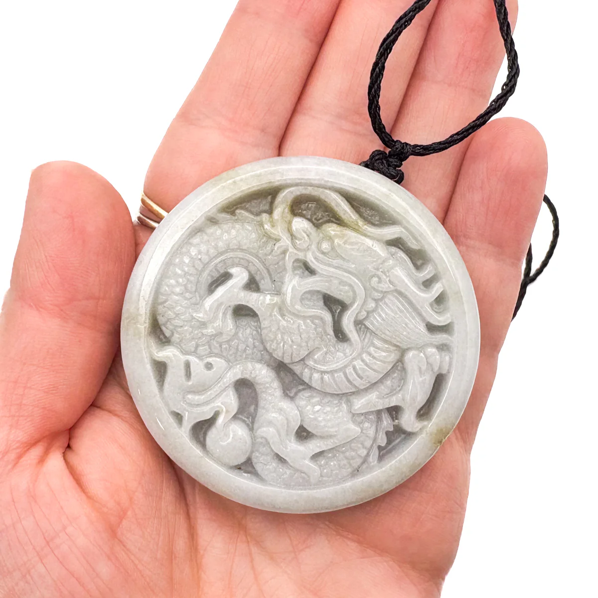Certified Lavender Natural Type A Jade Jadeite Carved Dragon Bead Pendant - Image 11
