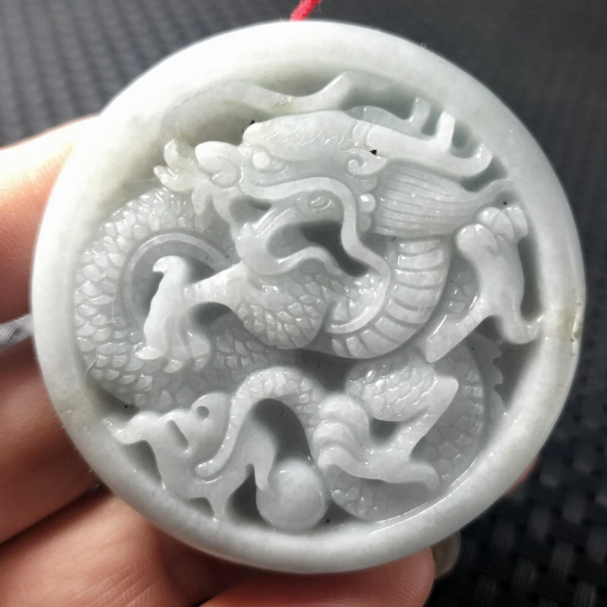 Certified Lavender Natural Type A Jade Jadeite Carved Dragon Bead Pendant - Image 14