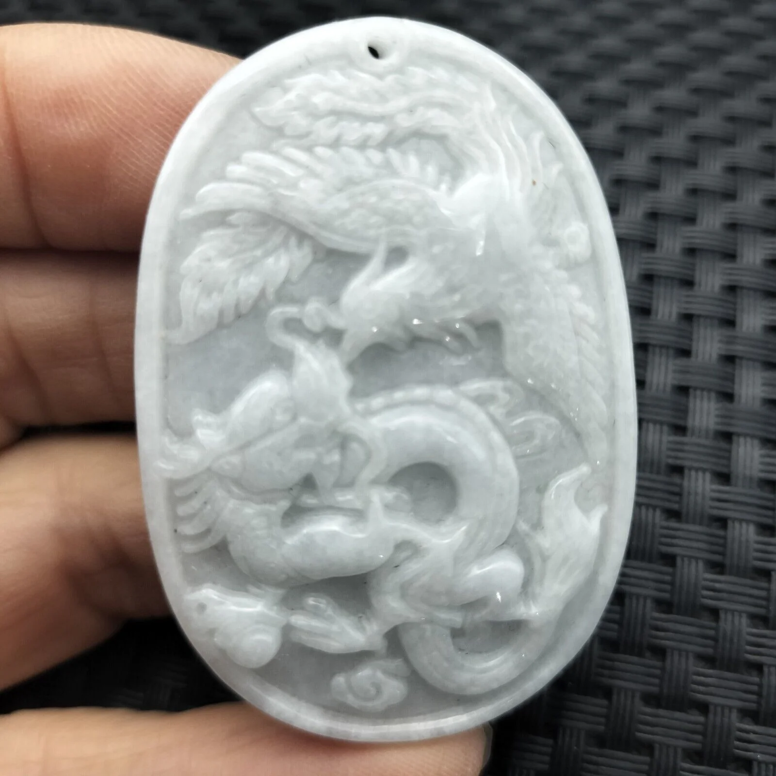Certified Lavender Natural Type A Jade Jadeite Carved Dragon Phoenix Pendant Necklace - Image 2