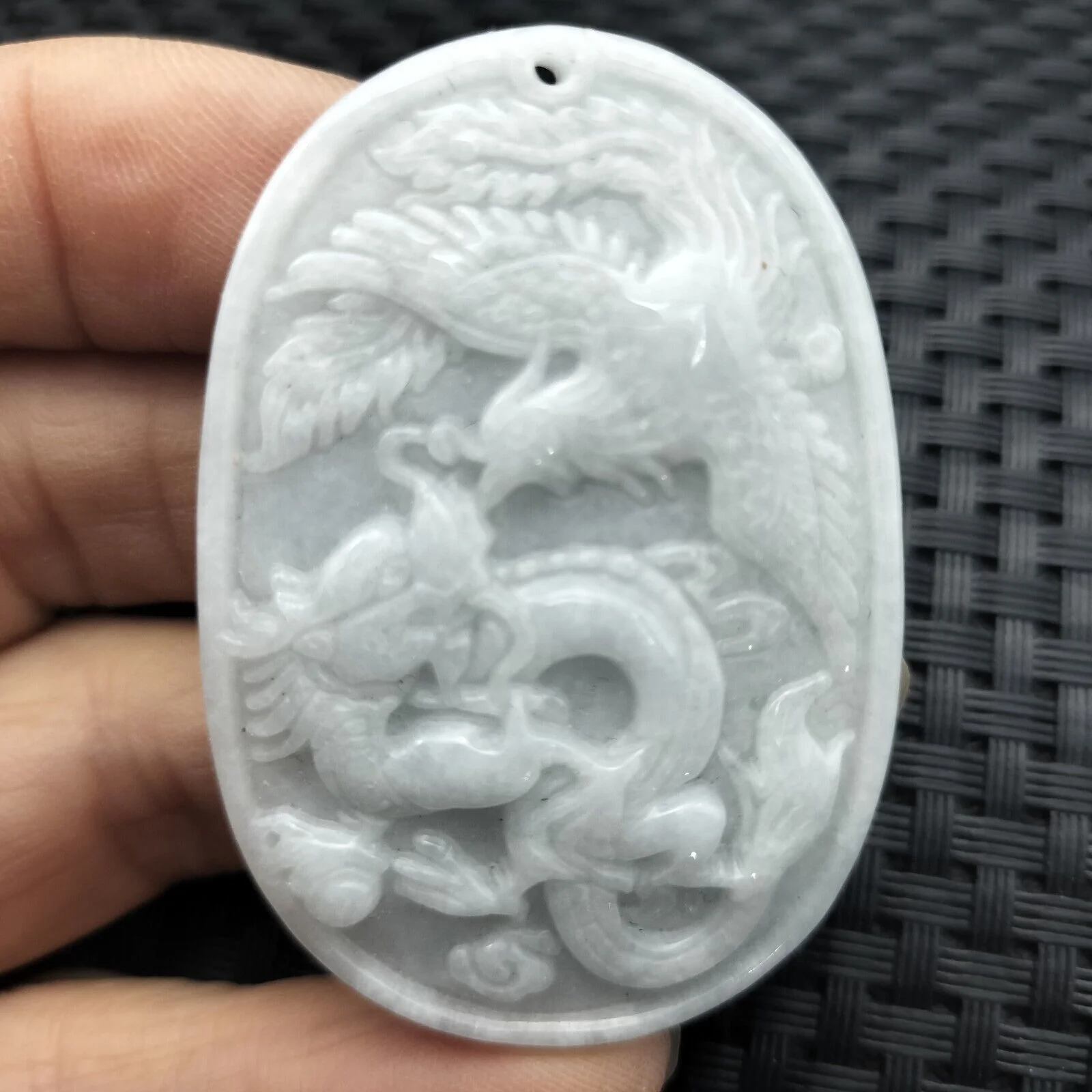 Certified Lavender Natural Type A Jade Jadeite Carved Dragon Phoenix Pendant Necklace - Image 3