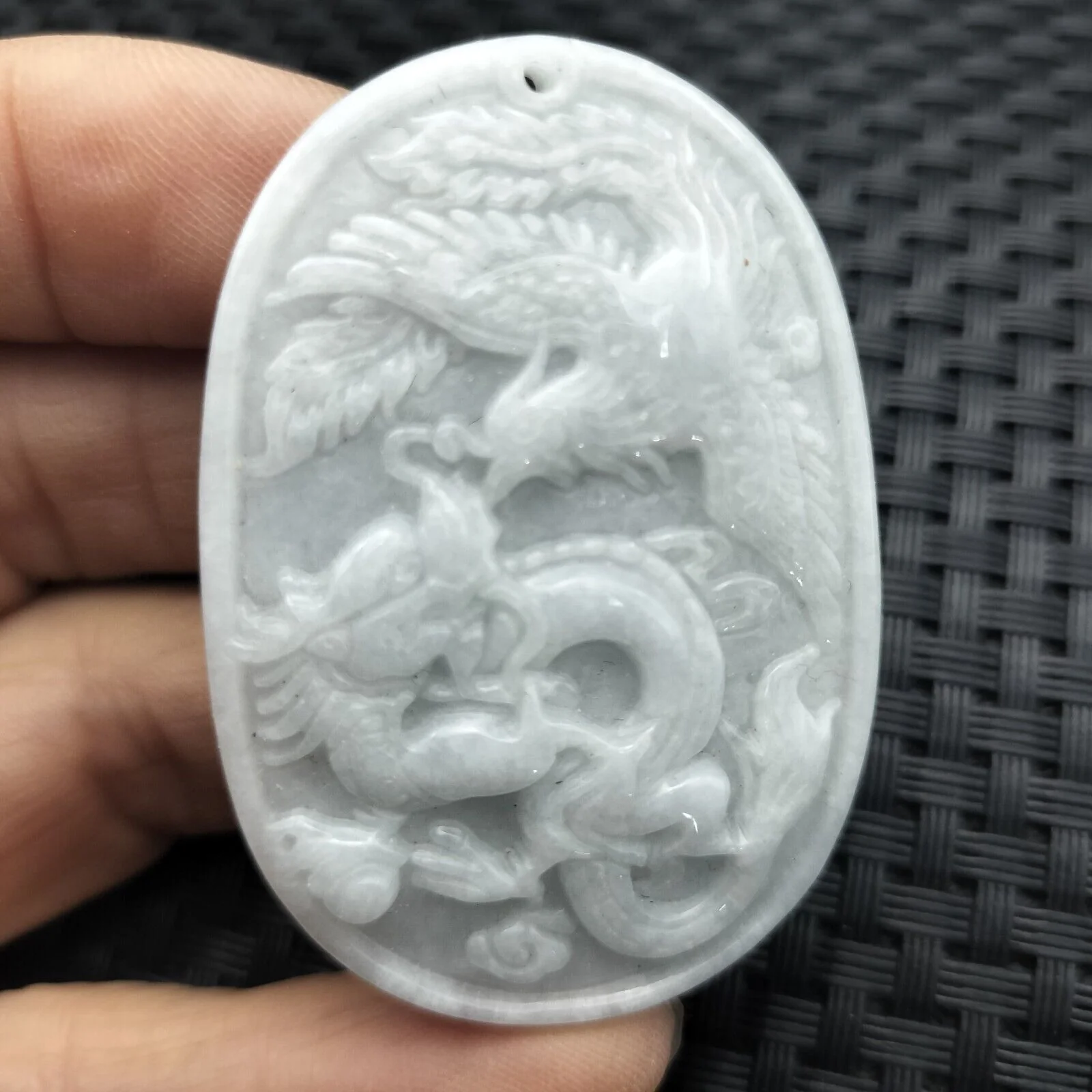 Certified Lavender Natural Type A Jade Jadeite Carved Dragon Phoenix Pendant Necklace - Image 4