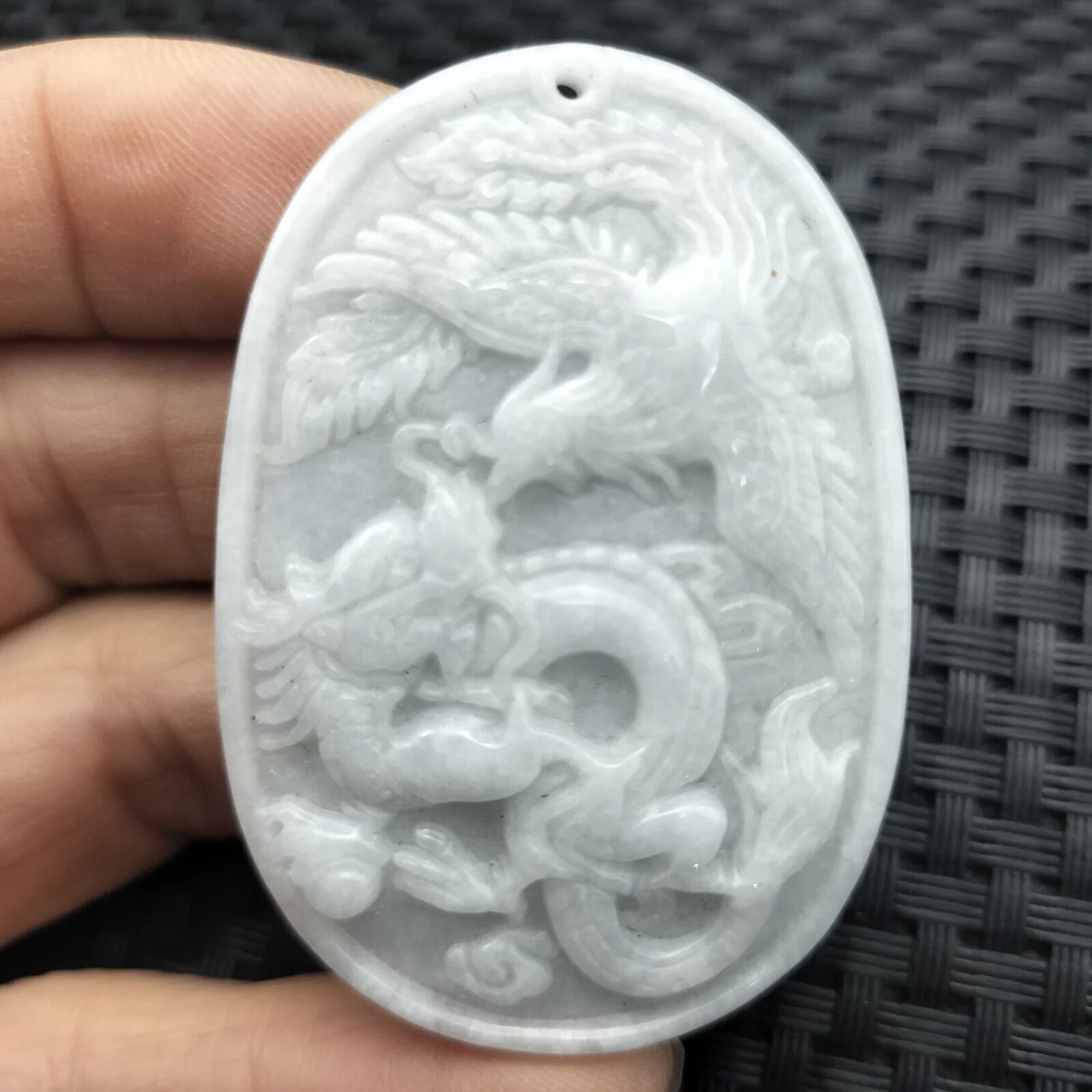 Certified Lavender Natural Type A Jade Jadeite Carved Dragon Phoenix Pendant Necklace - Image 5