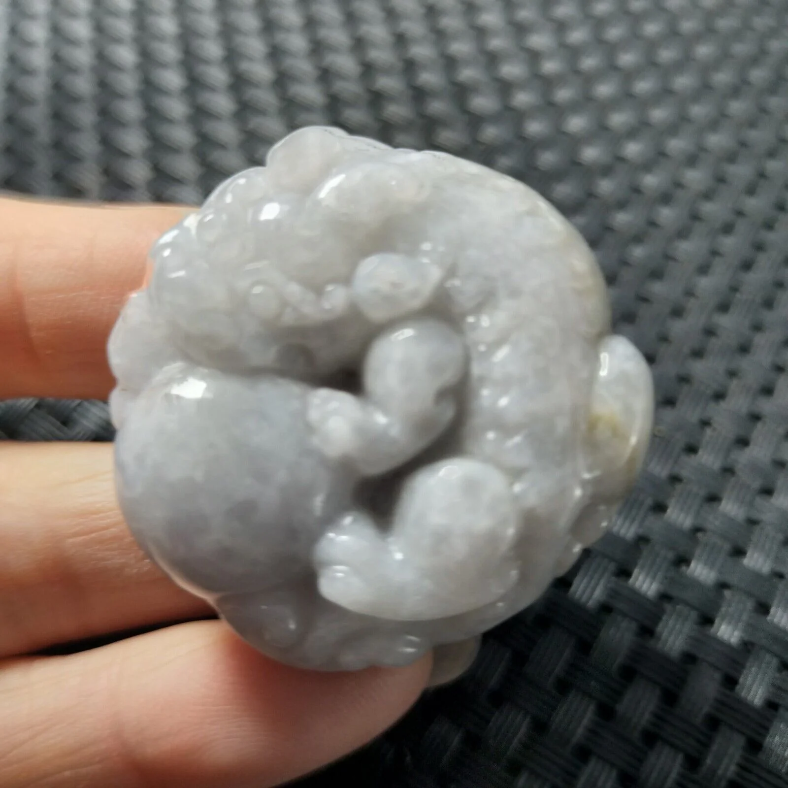 Certified Lavender Natural Type A Jade Jadeite Carved Dragon Pi Xiu Ball Pendant Necklace - Image 2