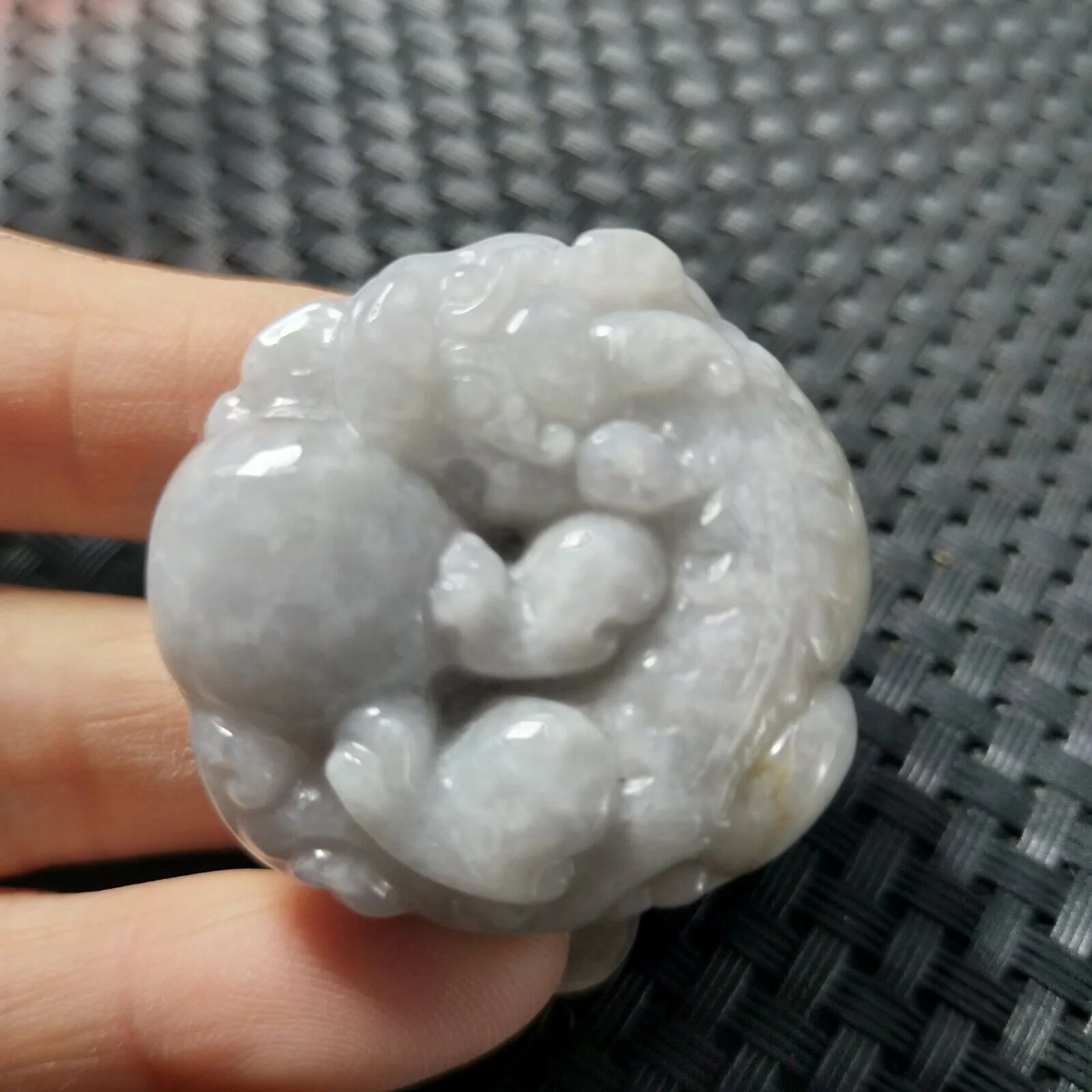 Certified Lavender Natural Type A Jade Jadeite Carved Dragon Pi Xiu Ball Pendant Necklace - Image 3