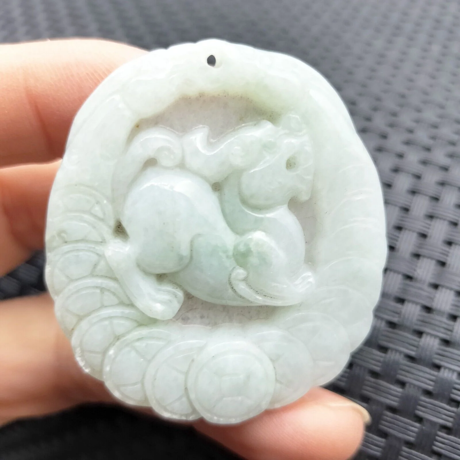 Certified Lavender Natural Type A Jade Jadeite Carved Dragon Pi Xiu Coin Pendant - Image 12