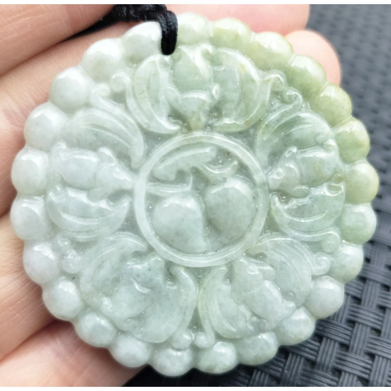 Certified Lavender Natural Type A Jade Jadeite Carved Five Bats Peach Pendant - Image 2