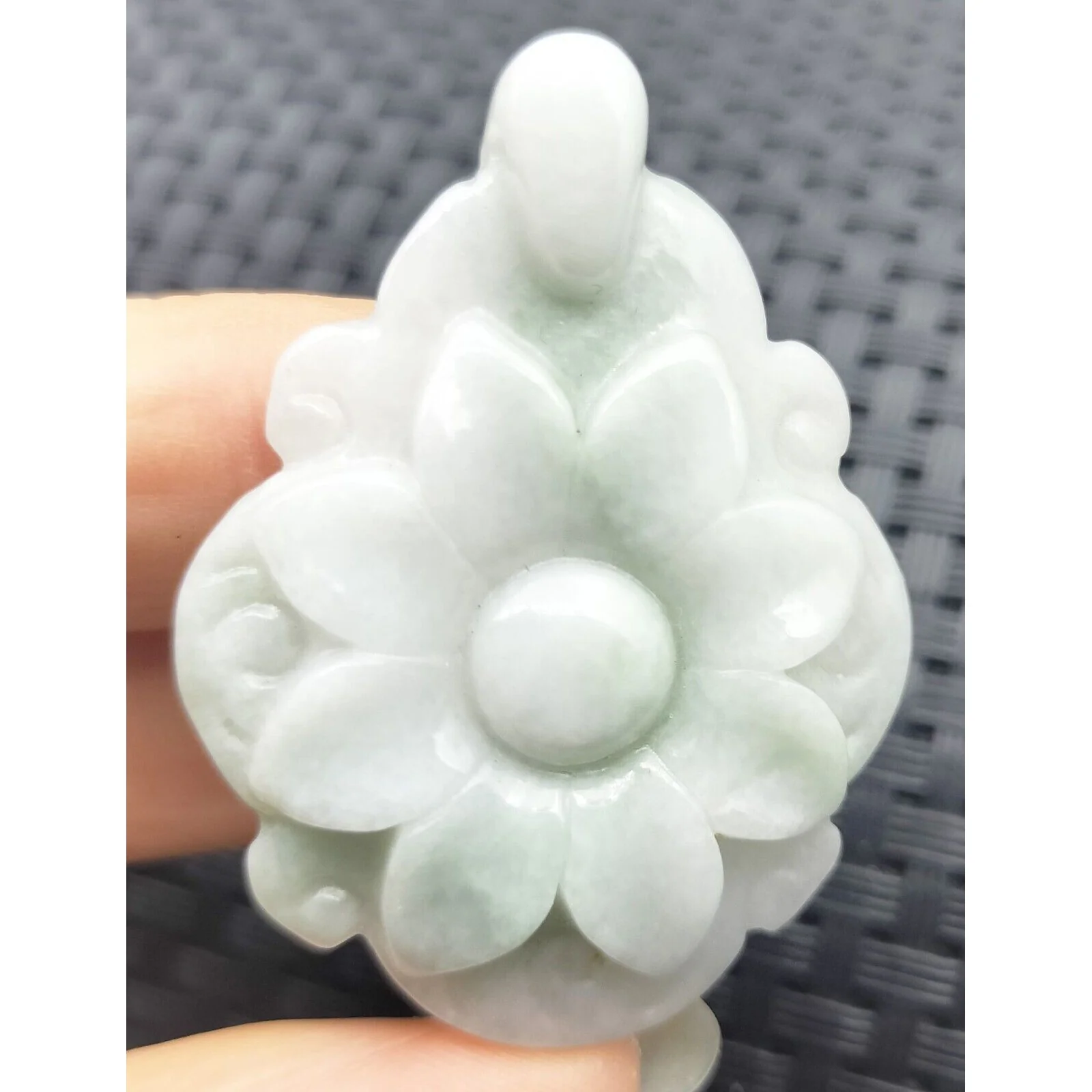Certified Lavender Natural Type A Jade Jadeite Carved Flower  Pendant - Image 2