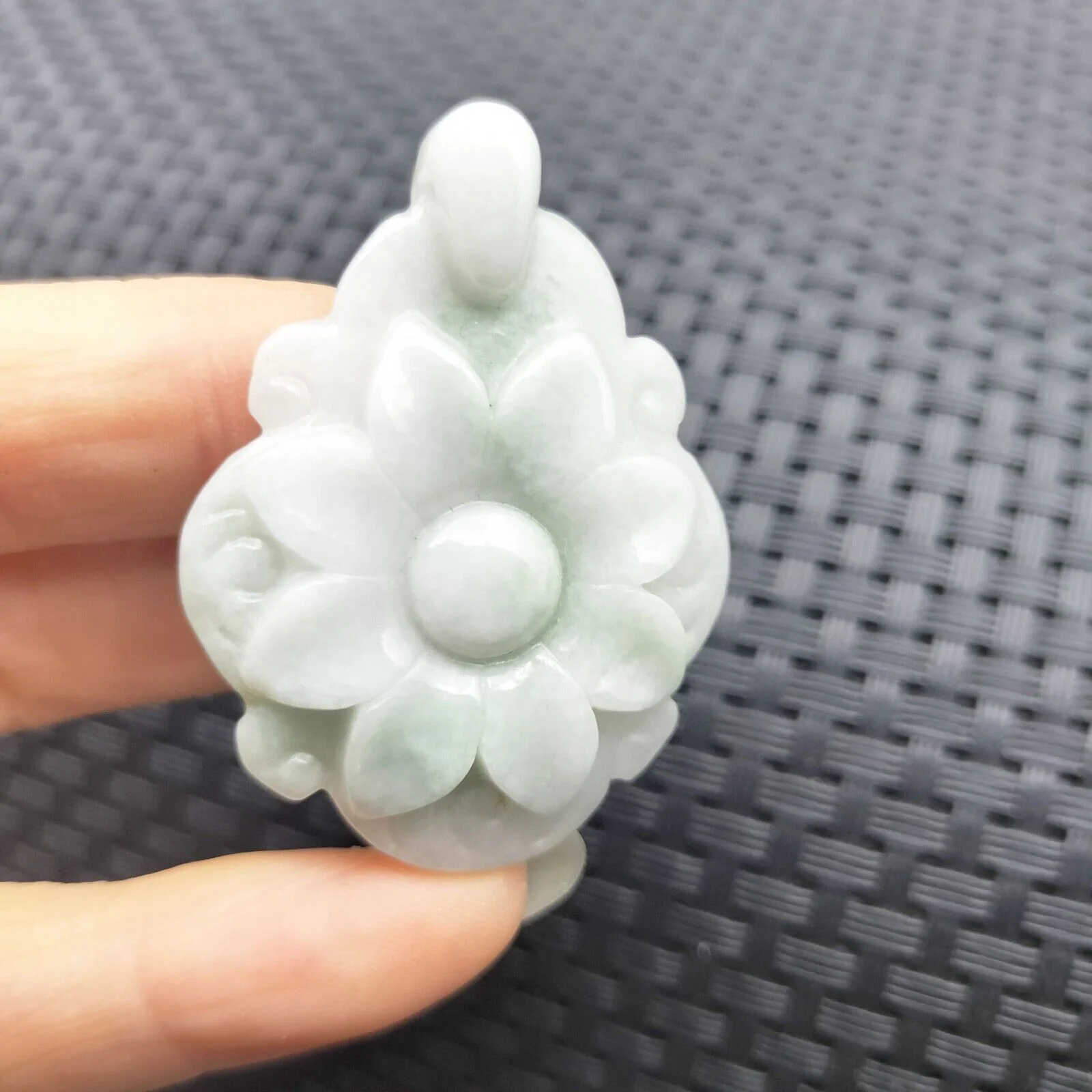 Certified Lavender Natural Type A Jade Jadeite Carved Flower  Pendant - Image 3