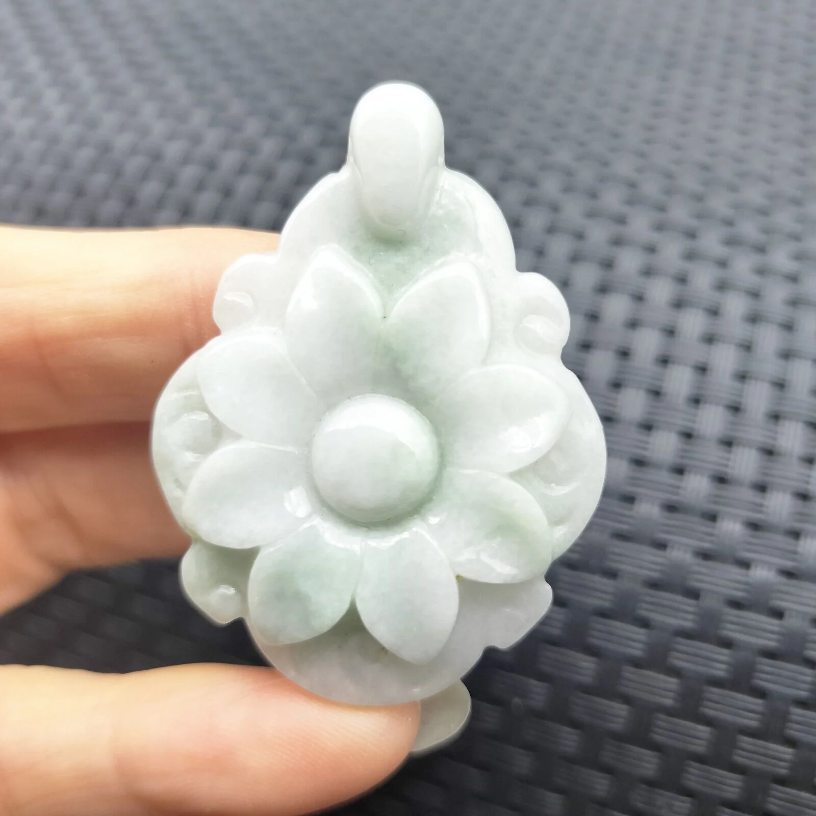 Certified Lavender Natural Type A Jade Jadeite Carved Flower  Pendant - Image 4