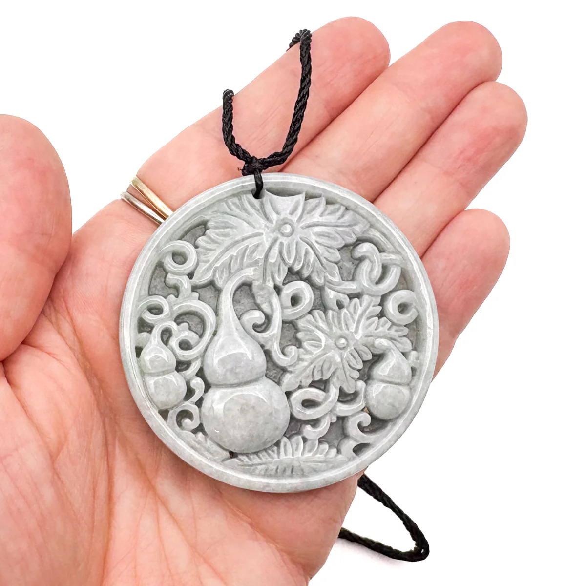 Certified Lavender Natural Type A Jade Jadeite Carved Gourd Leaf Pendant - Image 10