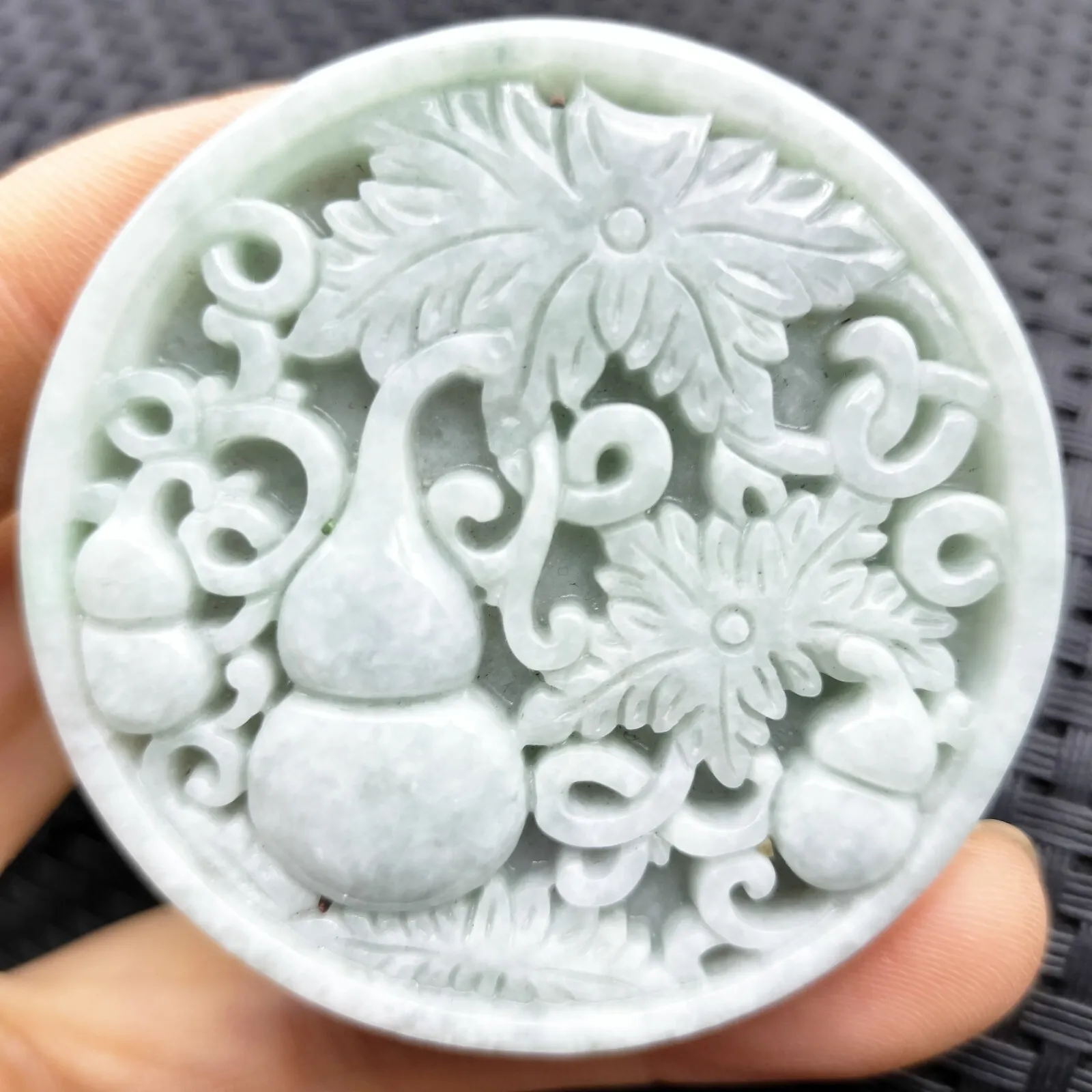 Certified Lavender Natural Type A Jade Jadeite Carved Gourd Leaf Pendant - Image 12
