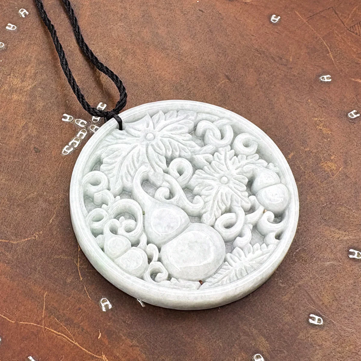 Certified Lavender Natural Type A Jade Jadeite Carved Gourd Leaf Pendant - Image 3