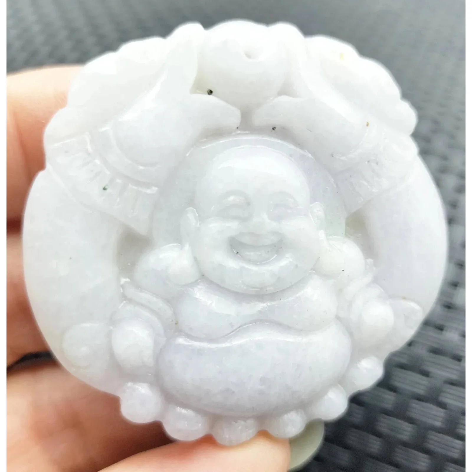 Certified Lavender Natural Type A Jade Jadeite Carved Happy Buddha God Pendant Necklace - Image 2