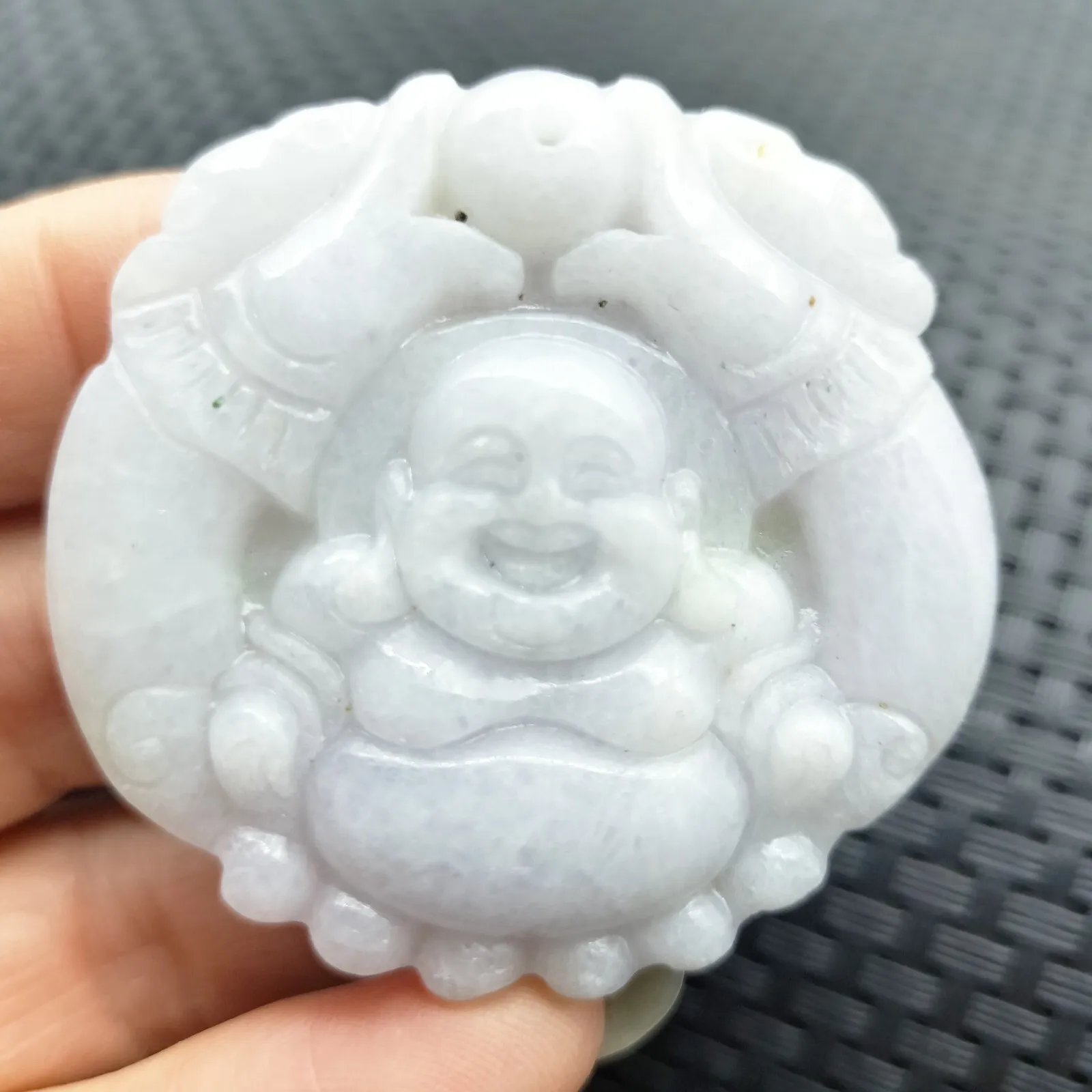 Certified Lavender Natural Type A Jade Jadeite Carved Happy Buddha God Pendant Necklace - Image 3