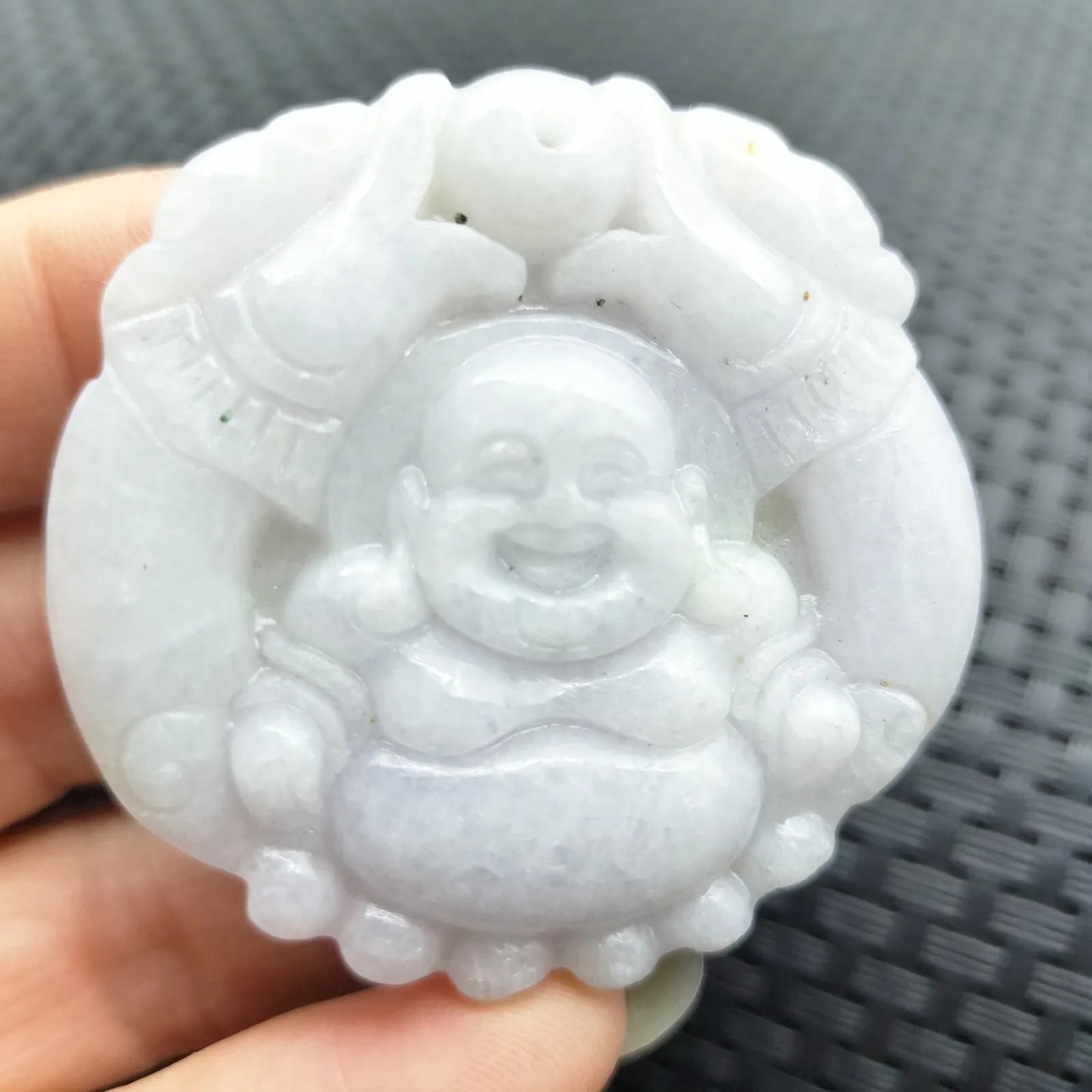 Certified Lavender Natural Type A Jade Jadeite Carved Happy Buddha God Pendant Necklace - Image 4