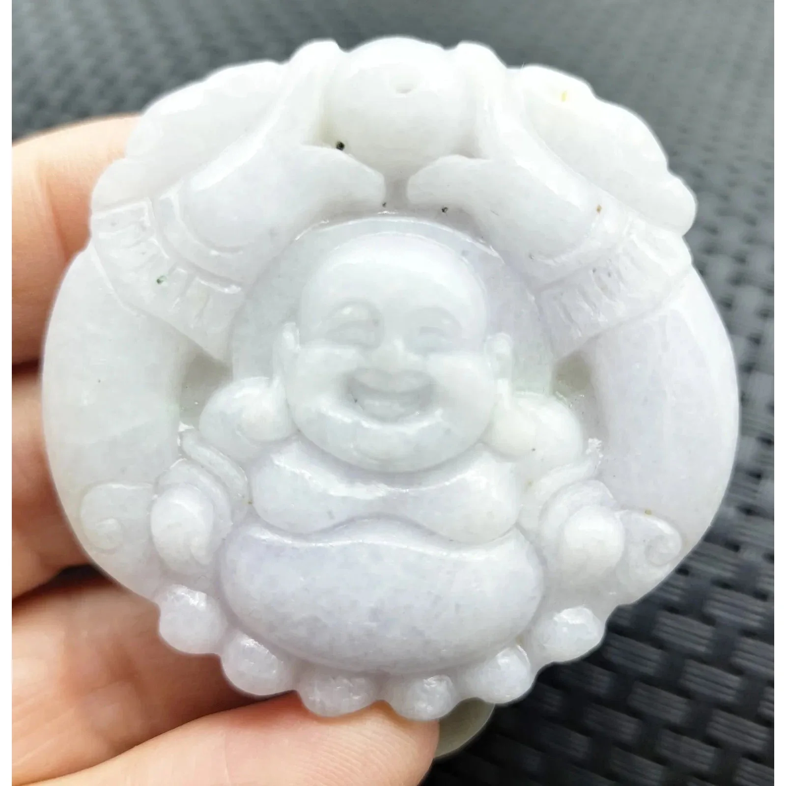 Certified Lavender Natural Type A Jade Jadeite Carved Happy Buddha God Pendant Necklace - Image 5