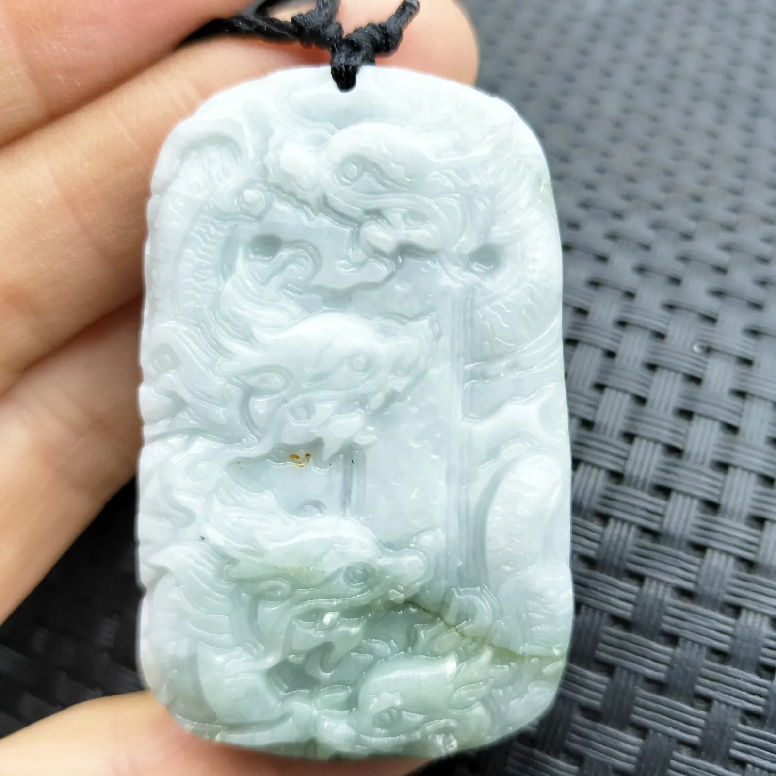 Certified Lavender Natural Type A Jade Jadeite Carved Nine Dragons Bead Pendant - Image 2
